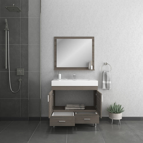 Alya Bath Ripley 36" Single Gray Modern Freestanding  Bathroom Vanity With Integrated Acrylic Top, Acrylic Sink and Wall Mounted Mirror - AT-8089-G+AT-36-M-G
