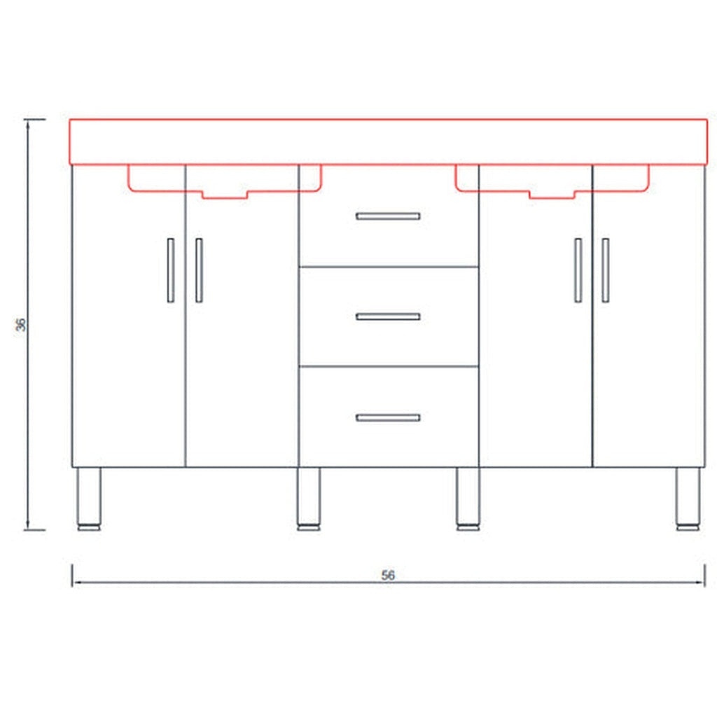 Alya Bath Ripley 56" Double Black Modern Freestanding Bathroom Vanity With Integrated Acrylic Top, Acrylic Sink and Wall Mounted Mirror - AT-8043-B-D+2x AT-24-M-B