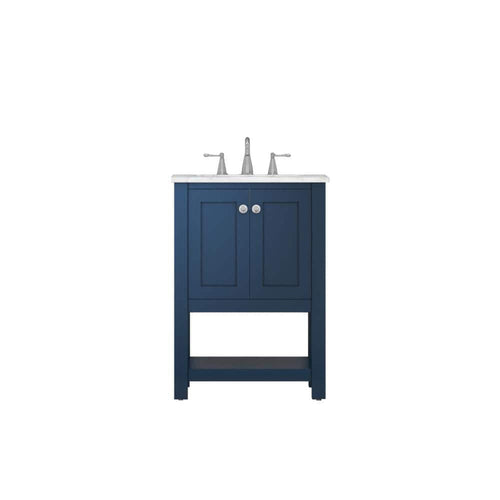 Alya Bath Wilmington 24" Single Blue Freestanding  Bathroom Vanity With Carrara Marble Top, Ceramic Sink and Wall Mounted Mirror - HE-102-24-B-CWMT+HE-101/102-24-B-M