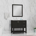 Alya Bath Wilmington 36" Single Espresso Freestanding  Bathroom Vanity With Carrara Marble Top, Ceramic Sink and Wall Mounted Mirror - HE-102-36-E-CWMT+HE-101/102-36-E-M