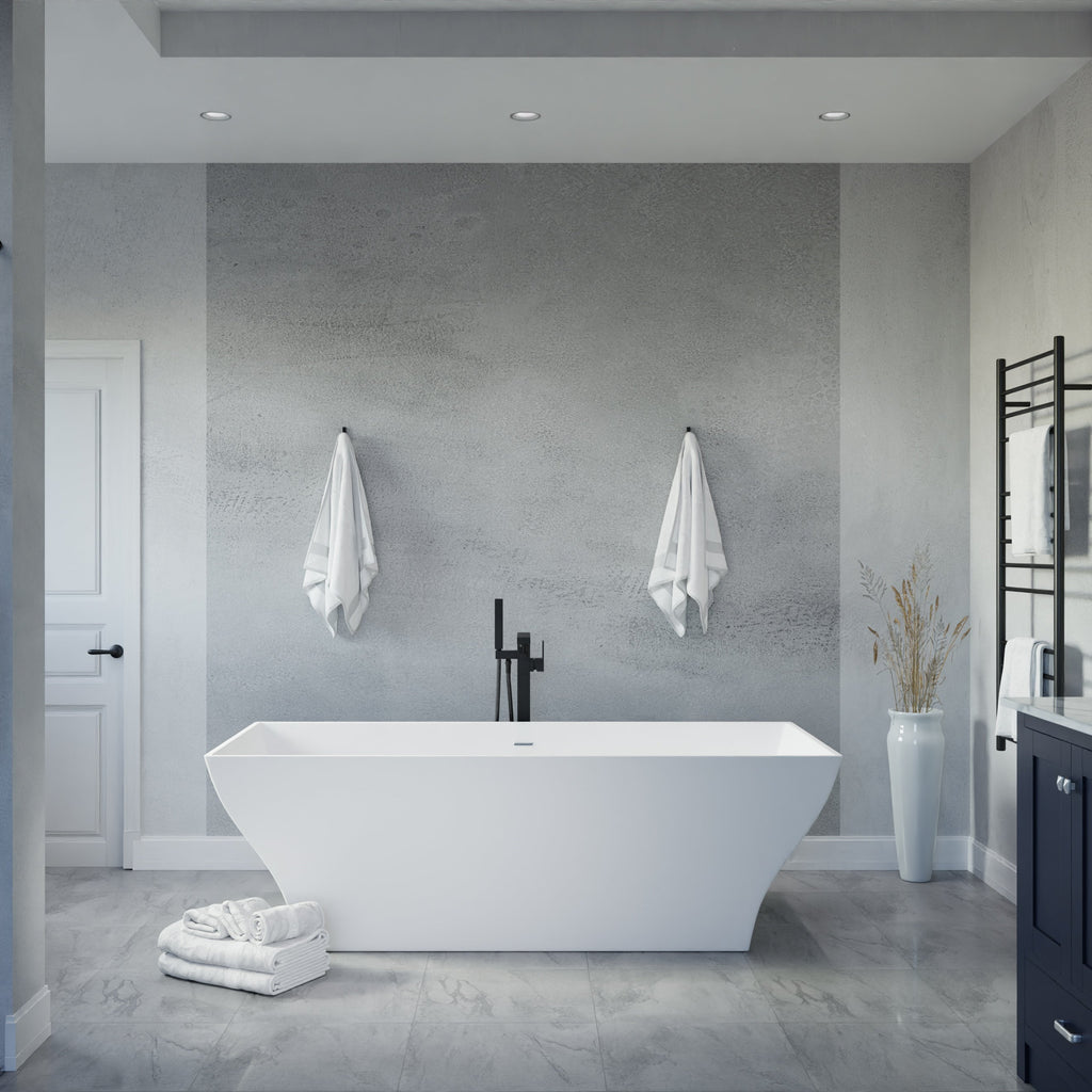 Anzzi Kayenge 5.9 ft. Solid Surface Center Drain Freestanding Bathtub in Matte White FT-AZ8419 - FT-AZ8419