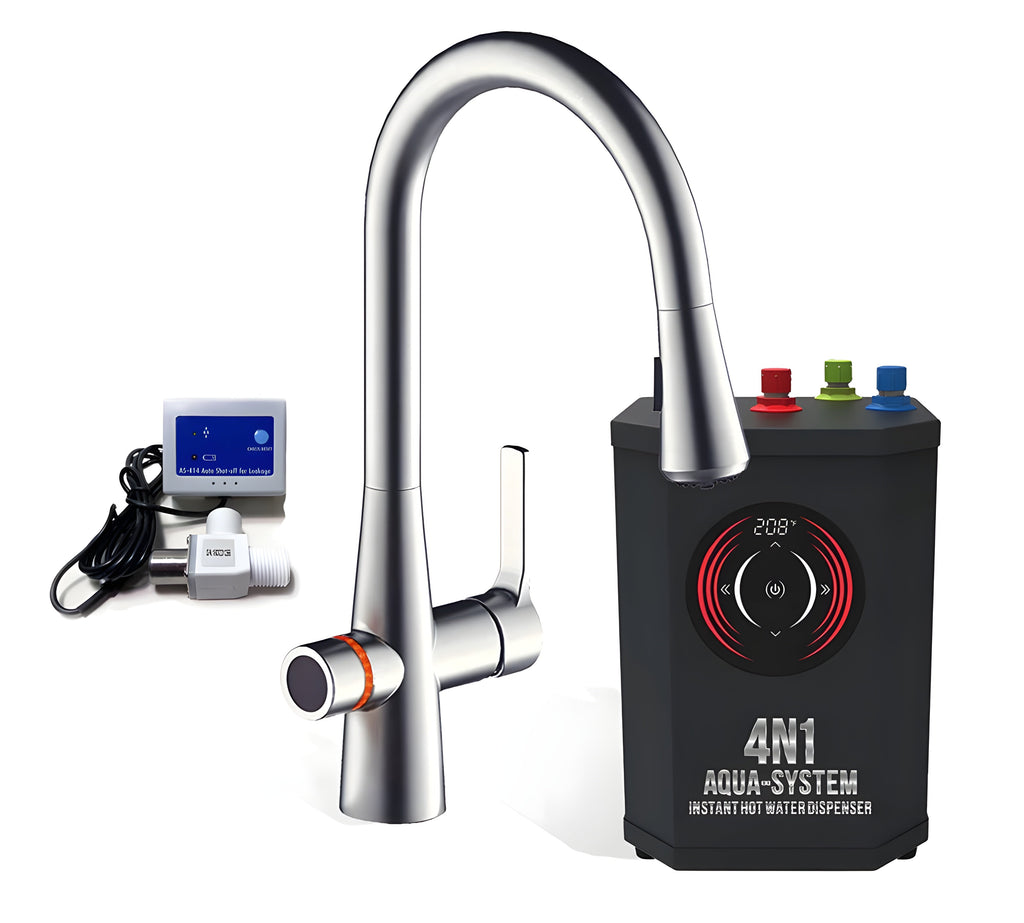 AquaNuTech 4N1 Aqua-System Contemporary Faucet with Hot Water Dispenser and Leak Detector New - 4N1CAS-CH