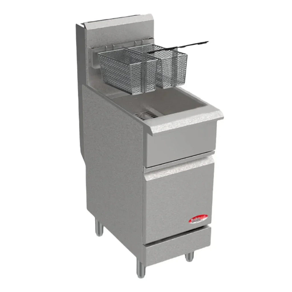 BakeMax 15-1/2" Liquid Propane Gas Fryer, Floor Model, 40 lb., 90,000 BTU - BAKEL40