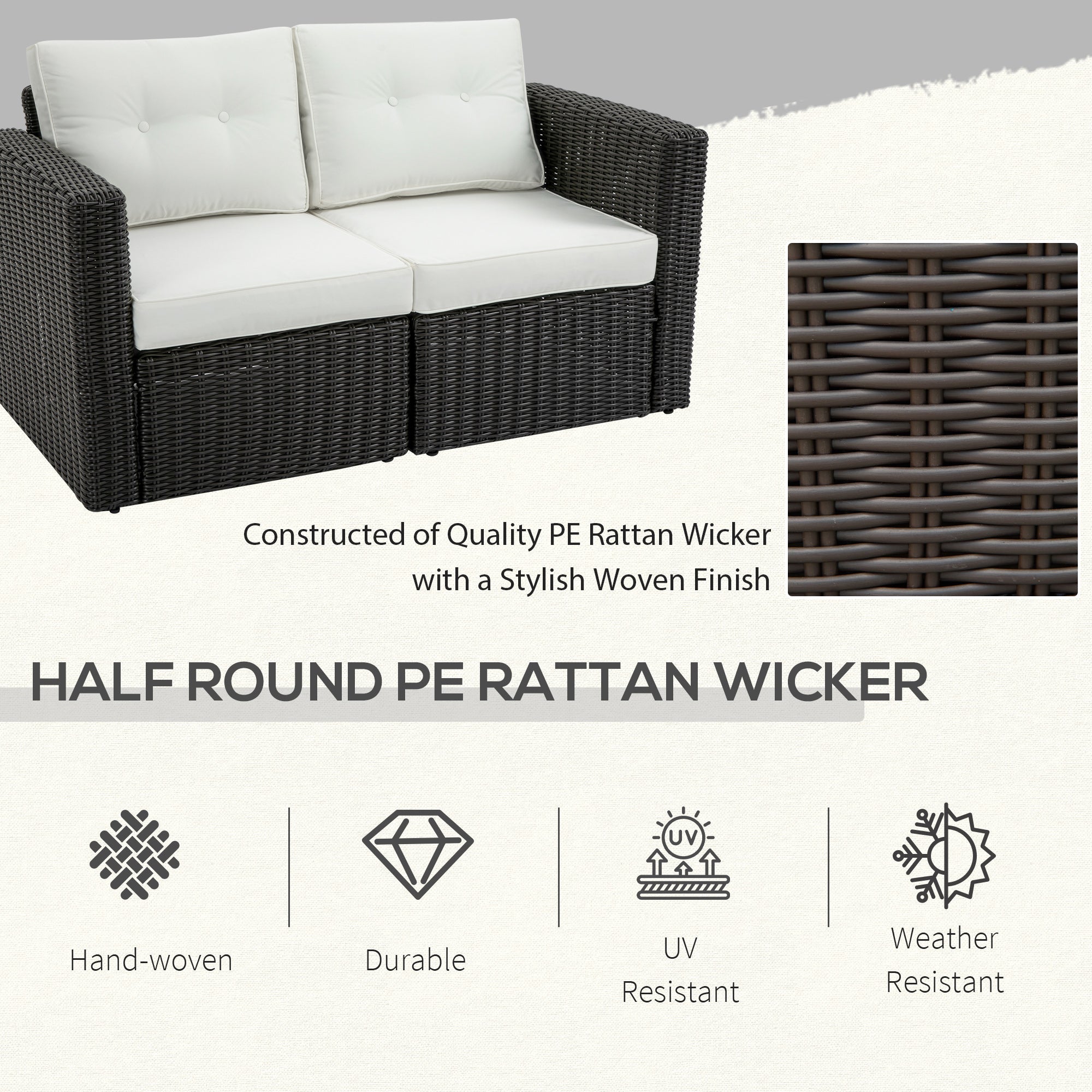 Outsunny 2-Piece Patio Corner Sofa Set with PE Rattan & Padded Cushions, Beige - 860-204CW