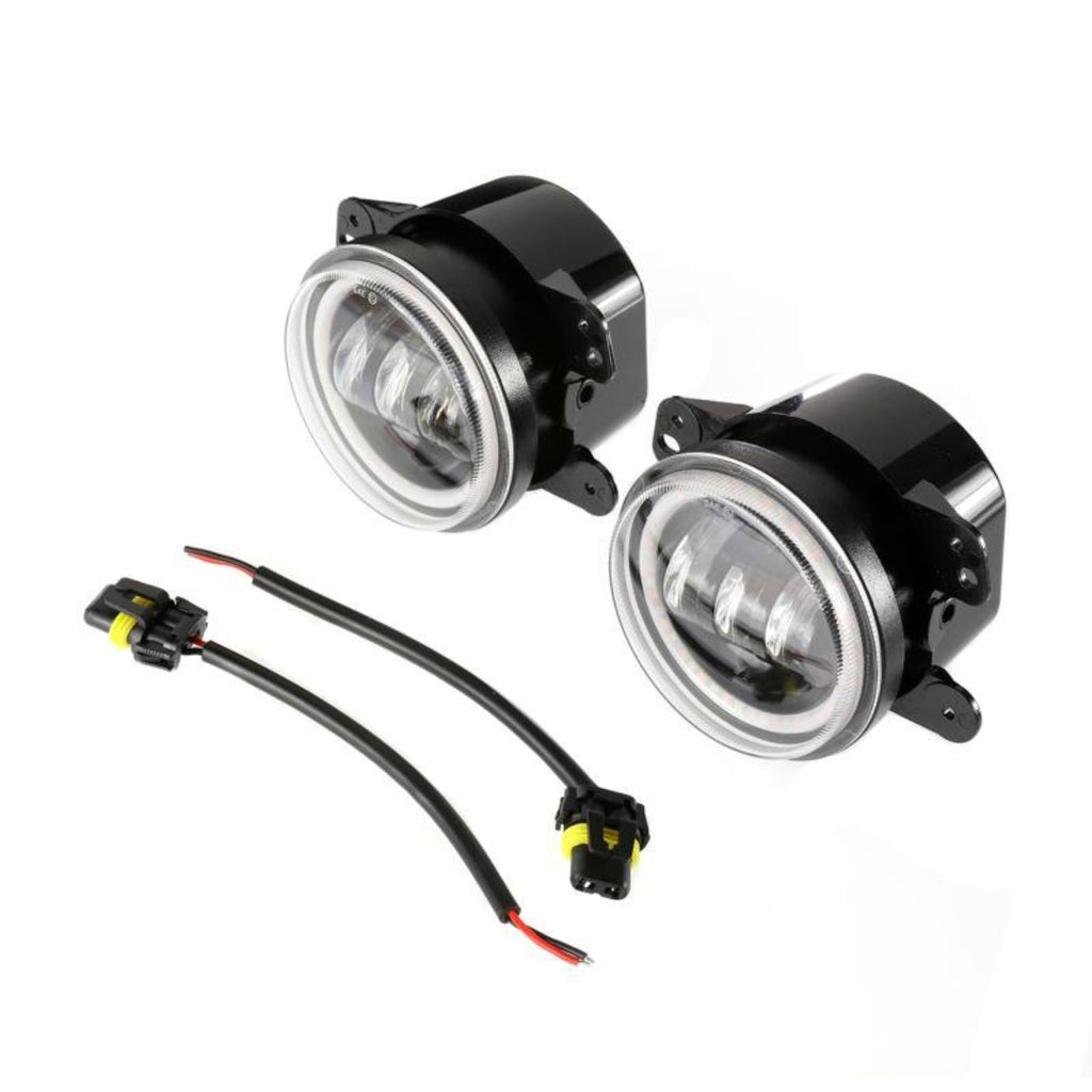 Auxbeam 7" LED Halo Headlights + 4" Inch LED Fog Lights with DRL + 5D-PRO 52" Straight LED Light Bar + Windshield Mounting Brackets + 18W Spot Beam Pod Lights Set for for Jeep Wrangler JK - GP00007760