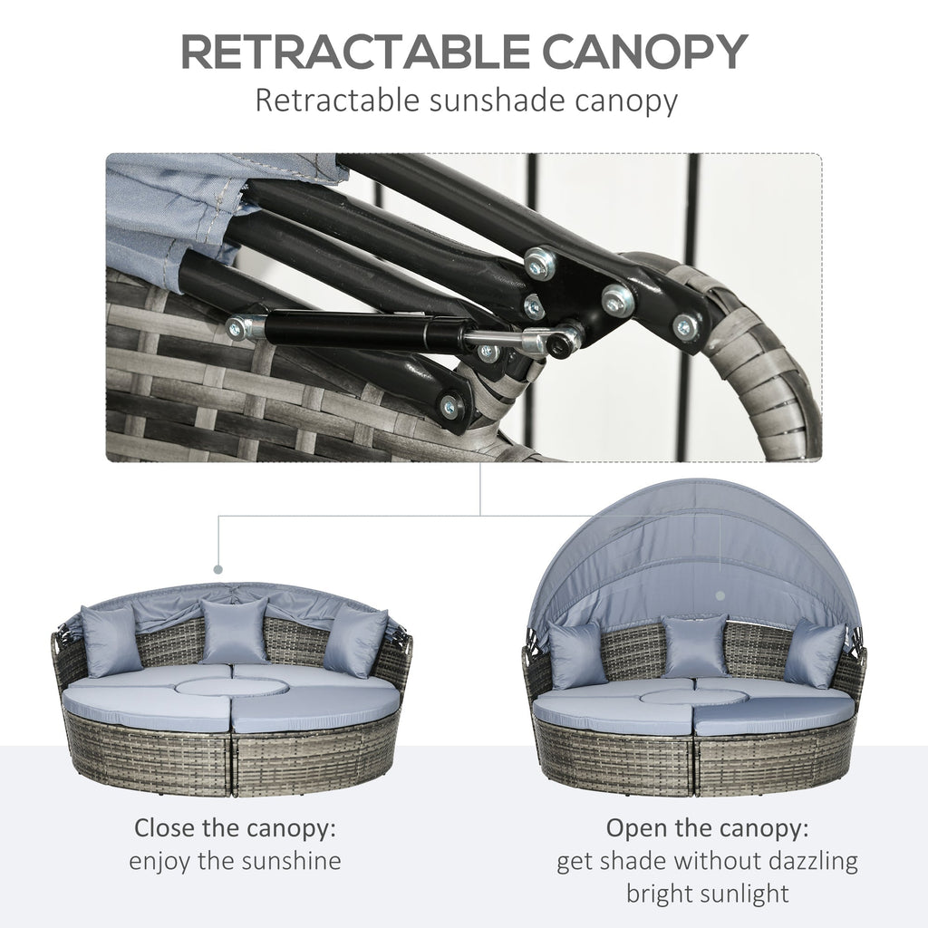 Outsunny Round Outdoor Daybed with Canopy, 4-Piece Sectional Outdoor Sofa, 3 Chairs, Tea Table, Light Gray - 862-047V00GG