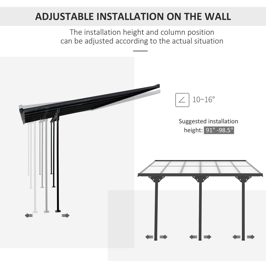 Outsunny 12' x 10' Polycarbonate Pergola, Transparent UV Blocking, Hardtop Gazebo, Aluminum, Gray - 84C-182V01LG