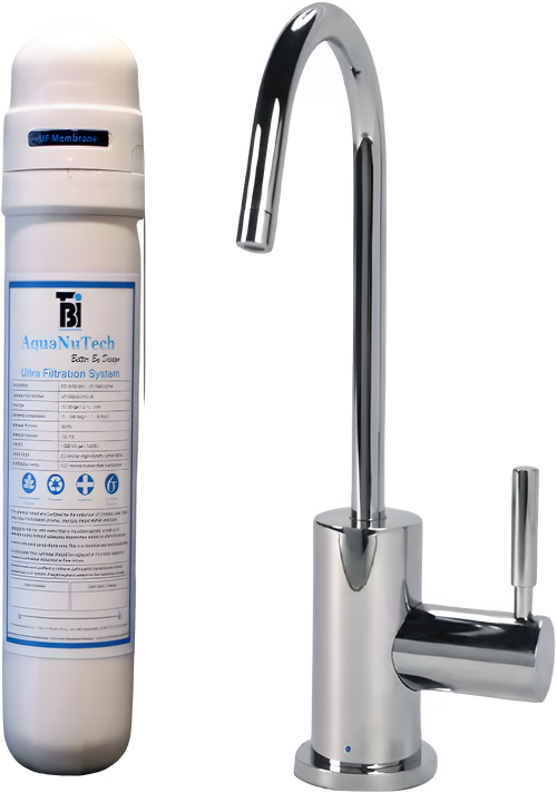 AquaNuTech Filtration System Combo with Contemporary C-Spout Cold Water Faucet New - FL-C2400-CH