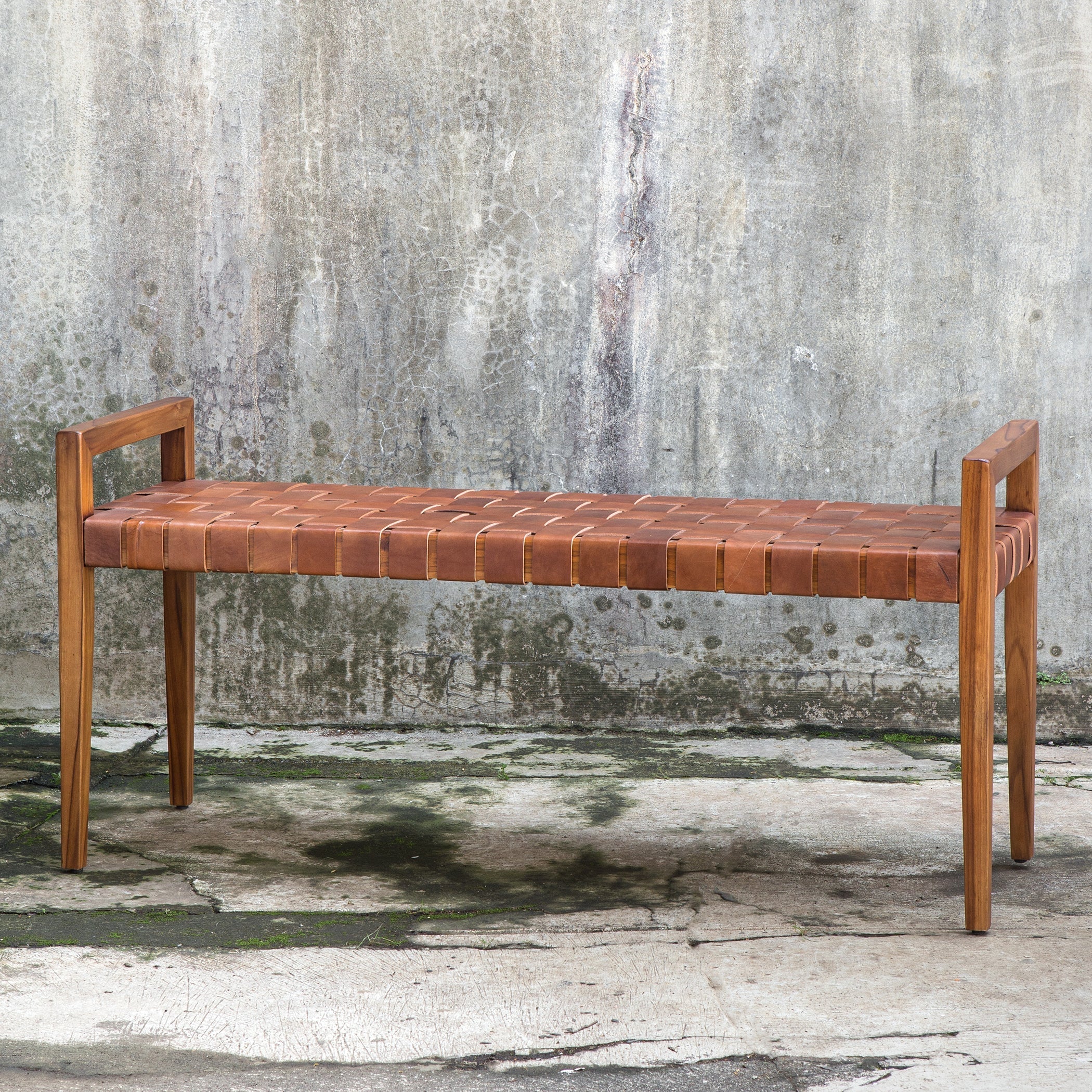 Uttermost Plait Woven Leather Bench 25474