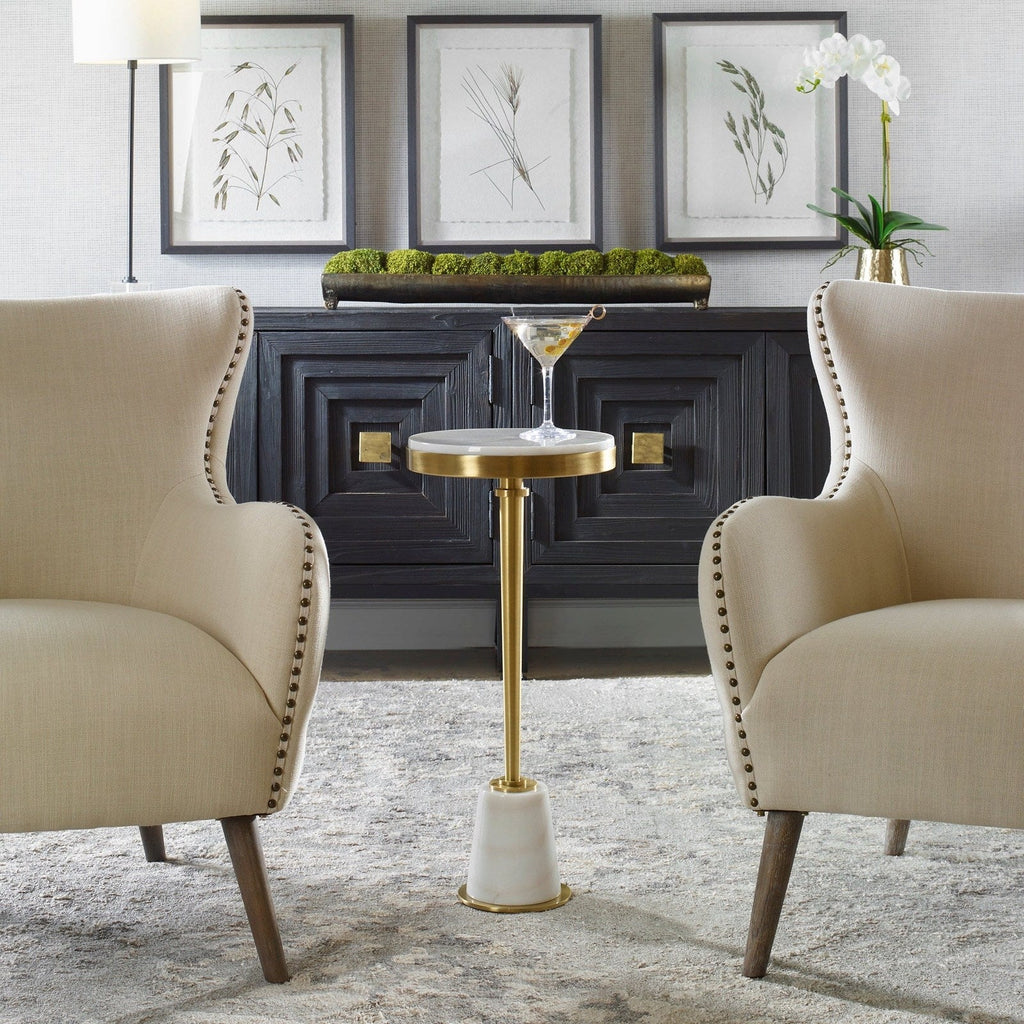 Uttermost Edifice White Marble Drink Table 25177