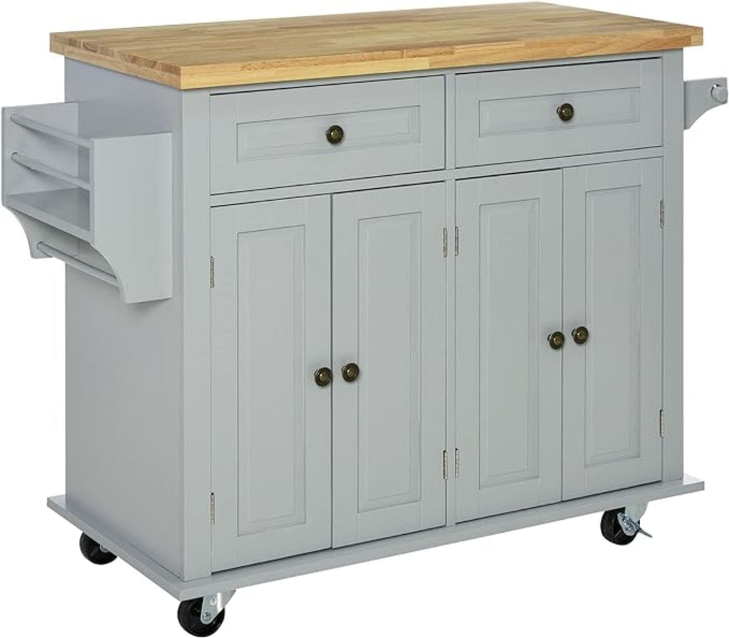 HomCom Kitchen Island on Wheels, Rolling Cart with Rubberwood Top - B0BLMCTYZS-1