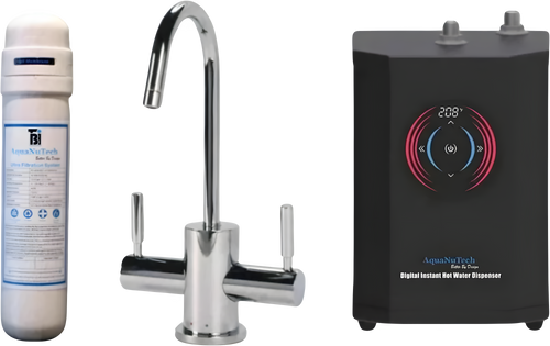 AquaNuTech Digital Instant Hot Water Dispenser with Contemporary Hot/Cold Faucet & Filtration New - HTF-HC2400-CH