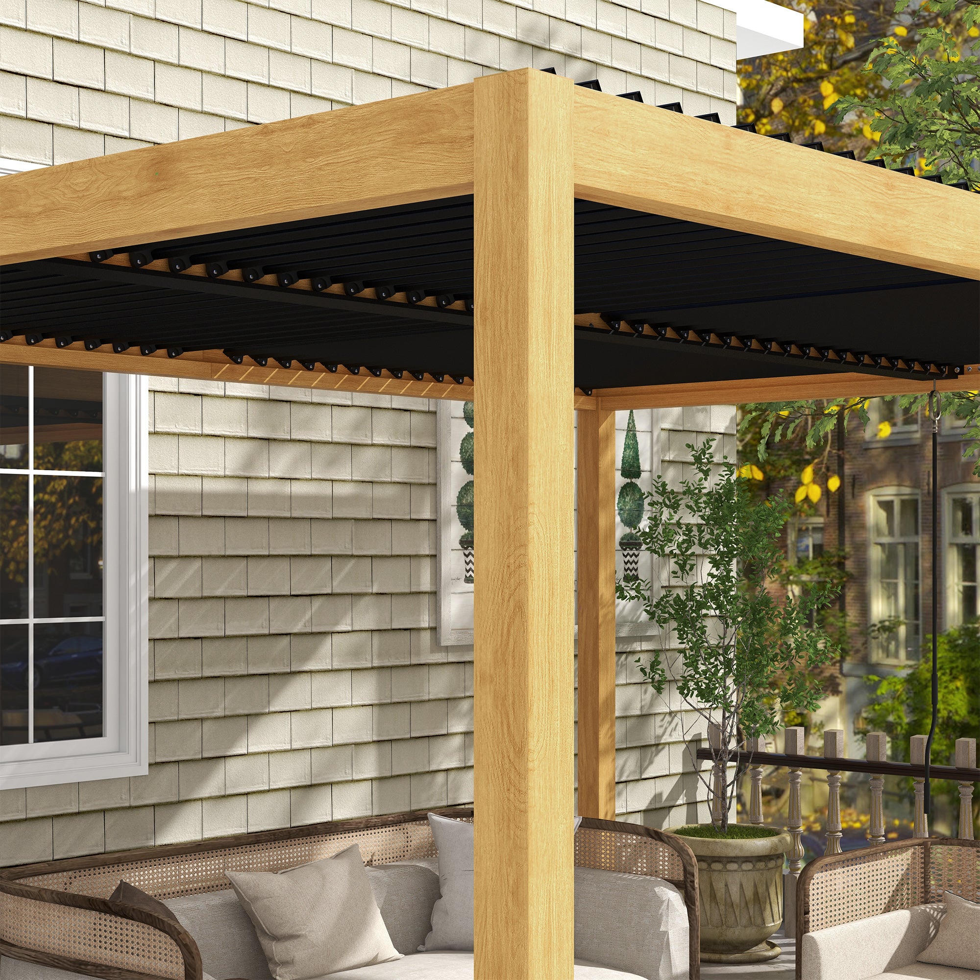 Outsunny 10' x 13' Aluminum Louvered Pergola with Adjustable Roof, Hardtop Gazebo for Outdoor Spaces, Gray - 84C-454V01ND
