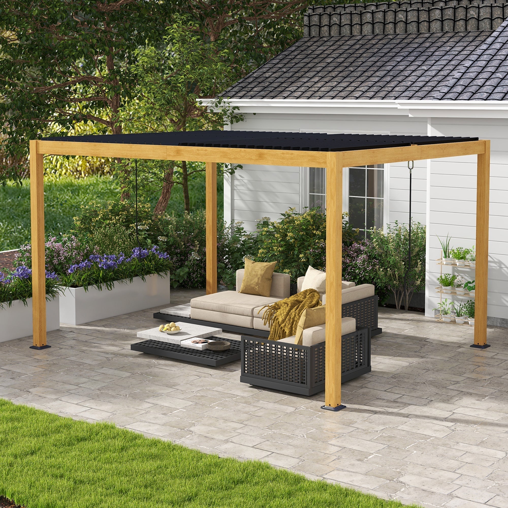 Outsunny 10' x 13' Aluminum Louvered Pergola with Adjustable Roof, Hardtop Gazebo for Outdoor Spaces, Gray - 84C-454V01ND