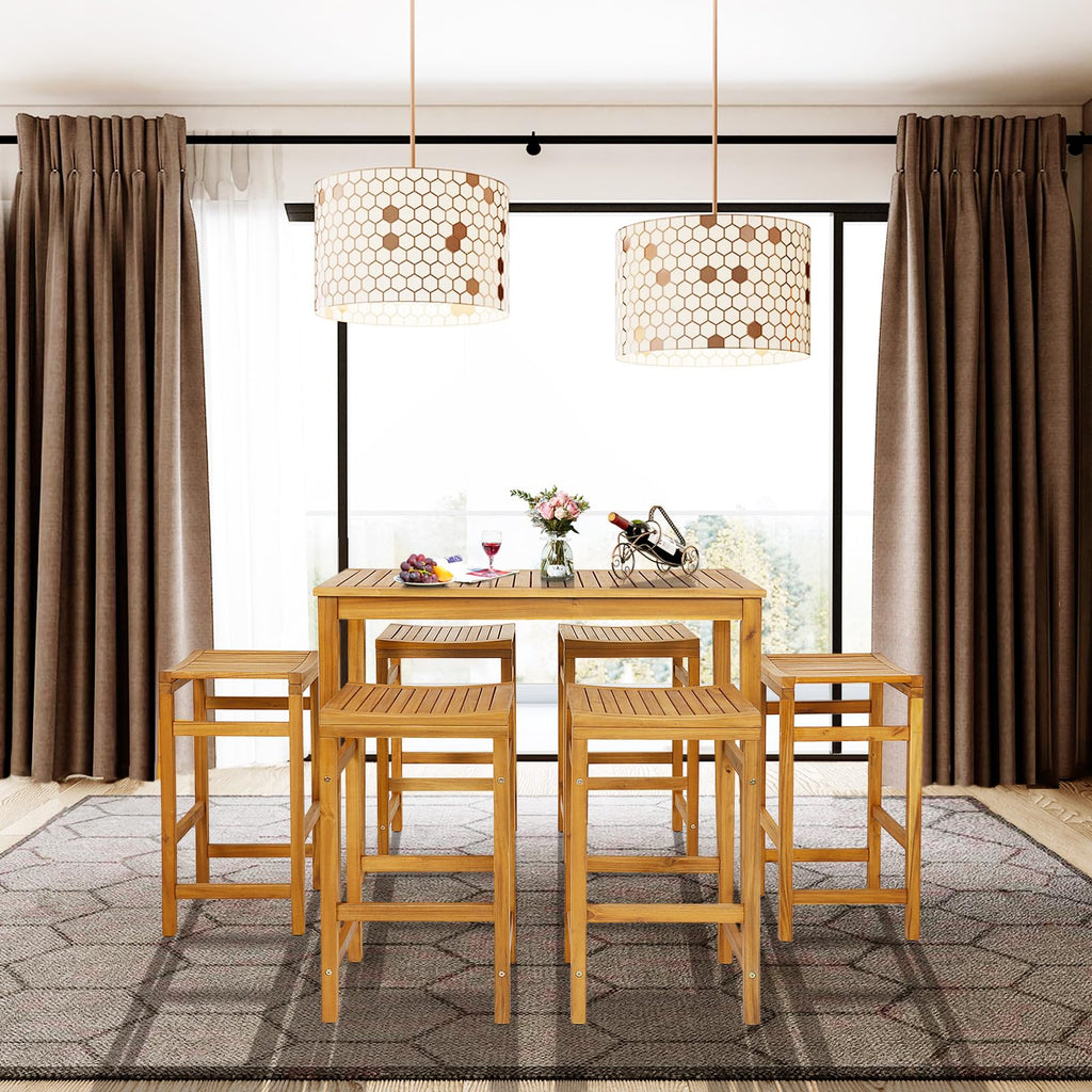 Tangkula 5 Piece Outdoor Acacia Wood Bar Table Set - HW71325+HW71326-4+HW71326-2 Price
