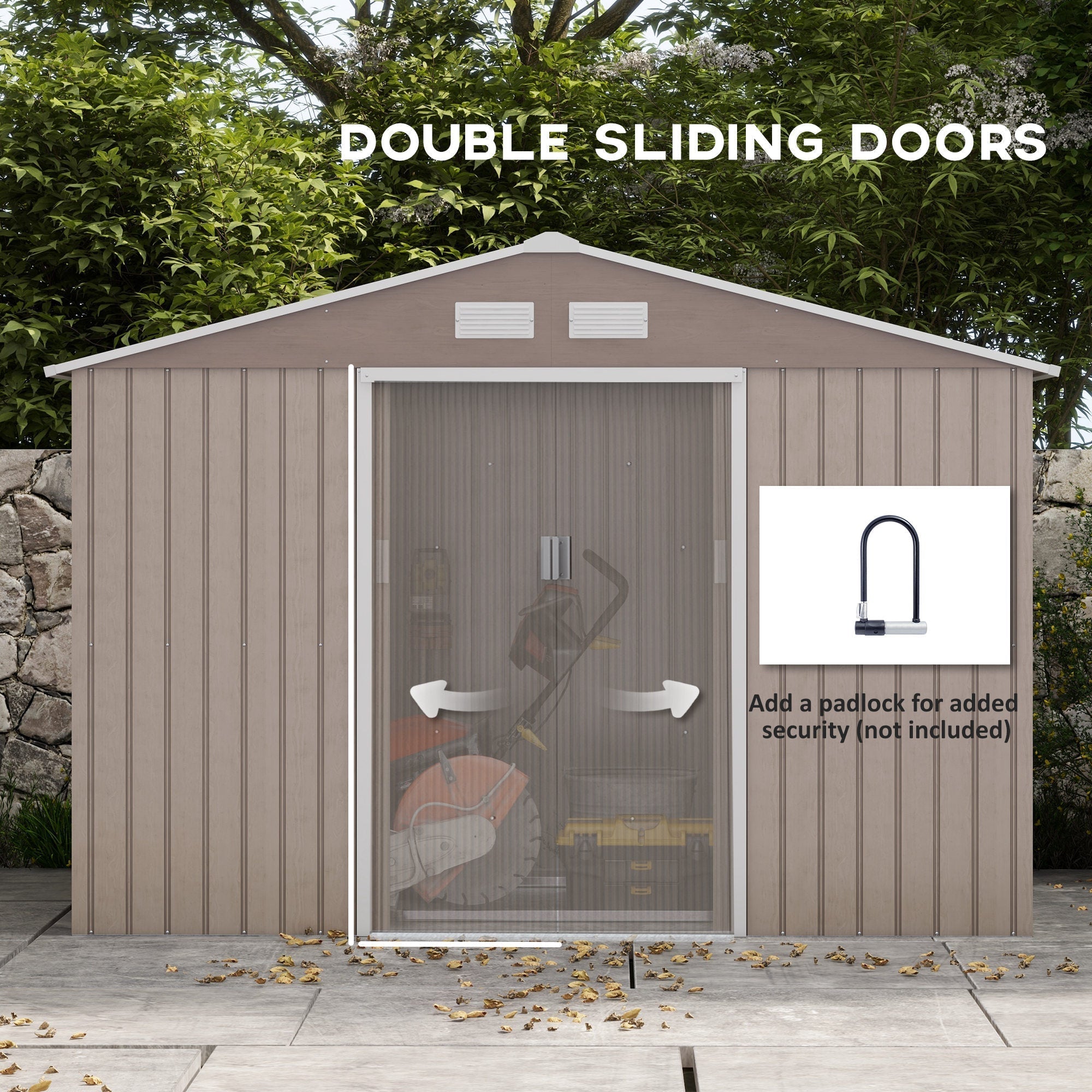 EverBase 9' x 6' Outdoor Storage Shed with Foundation Kit, Double Lockable Door & Air Vents, Light Brown