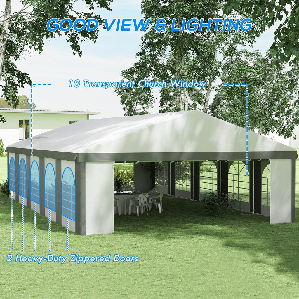 Outsunny 20' x 33' Heavy-duty Large Wedding Tent, Outdoor Carport Garage Party Tent with Sidewall, Gray - 84C-513V01GY