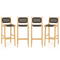 Tangkula Teak Wood Bar Chair, 30” Rattan Bar Stool with Backrest & Footrest - JV11897