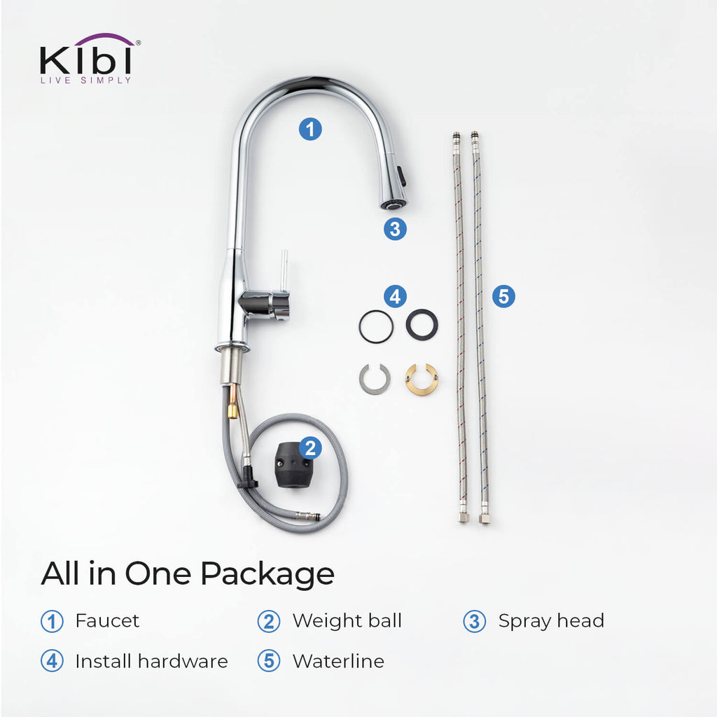 KIBI Napa Single Handle High Arc Pull Down Kitchen Faucet With Soap Dispenser in Chrome Finish - C-KKF2005CH-KSD100CH