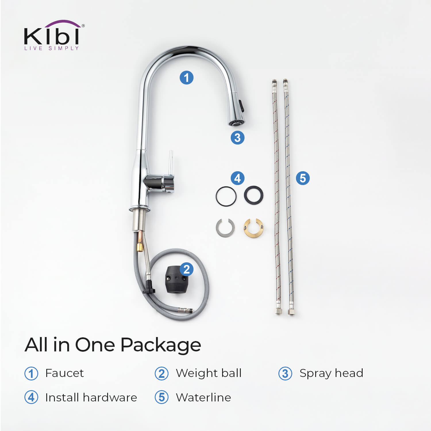 KIBI Napa Single Handle High Arc Pull Down Kitchen Faucet in Chrome Finish - KKF2005CH