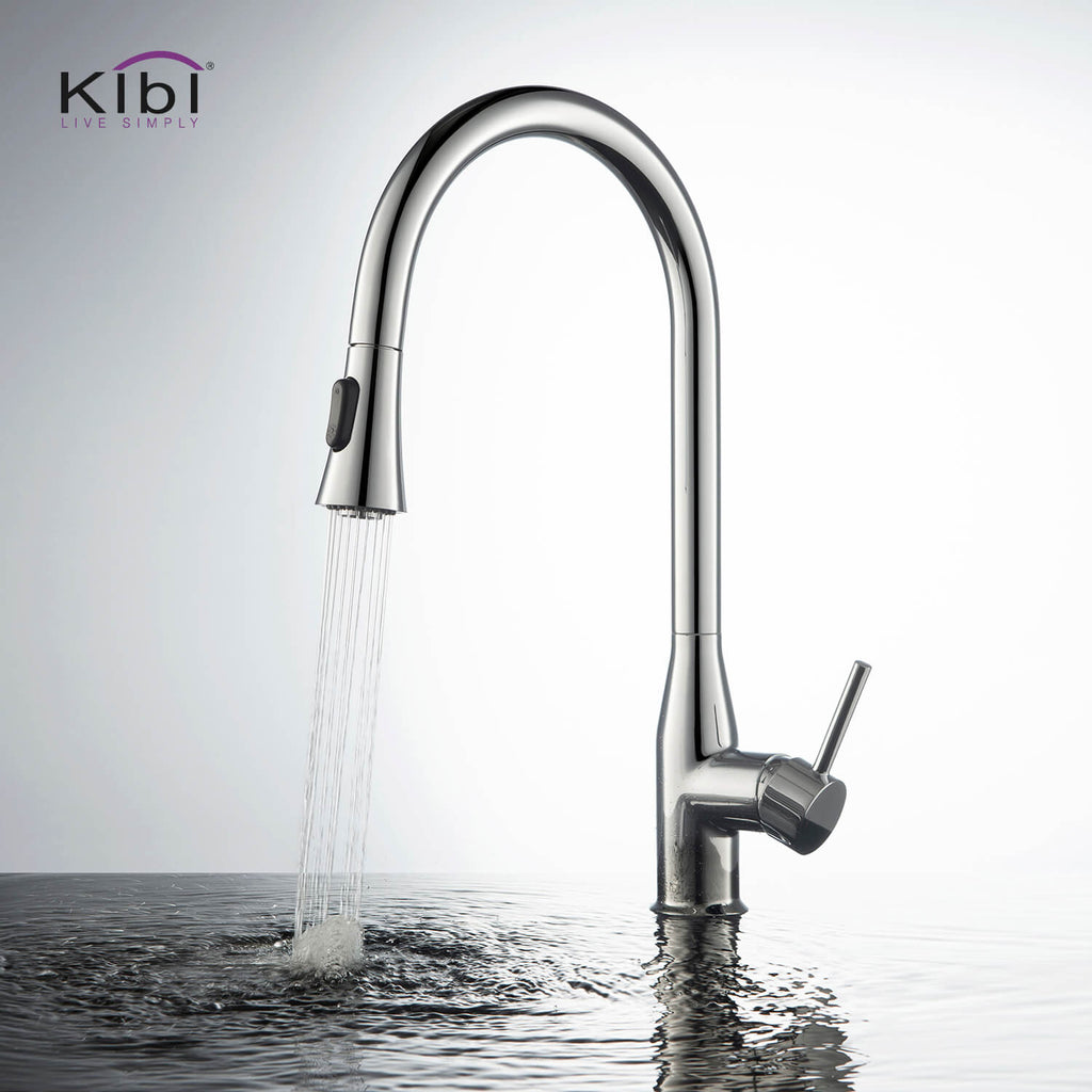 KIBI Napa Single Handle High Arc Pull Down Kitchen Faucet in Chrome Finish - KKF2005CH