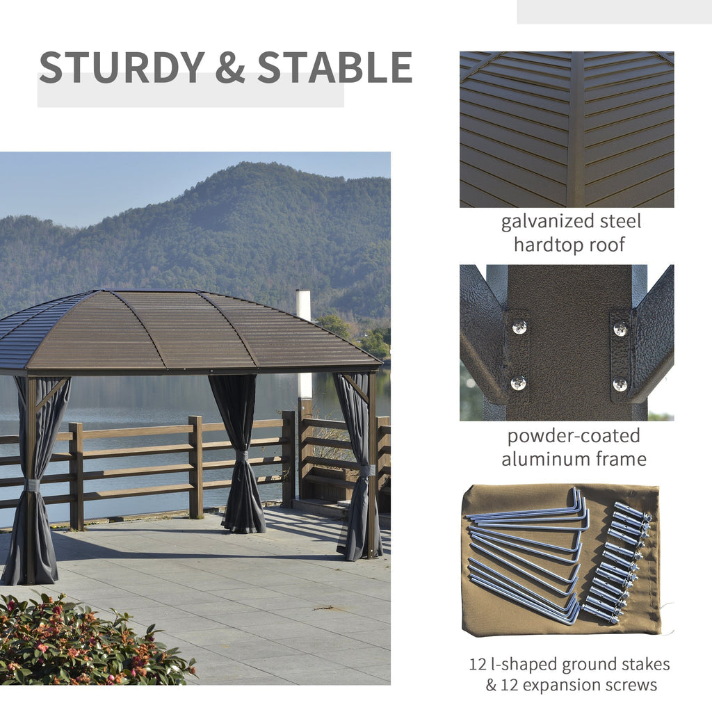 Outsunny 10' x 13' Hardtop Gazebo with Curtains, Netting, Steel Roof, Ceiling Hook, Gray - 84C-097CG