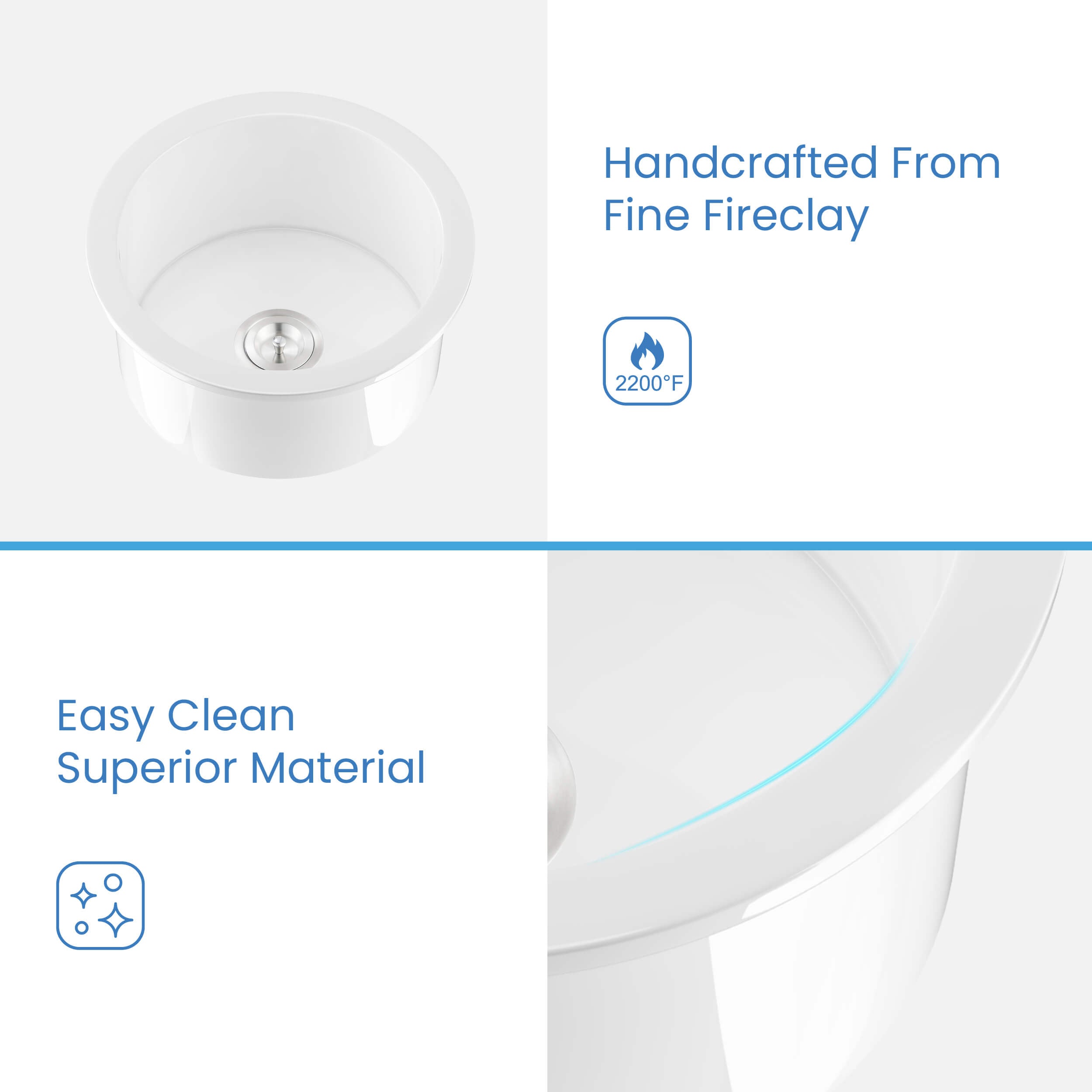 Kibi 19" Crater Series Undermounted Round Fireclay Kitchen Sink In Glossy White Finish - K2-S19RO