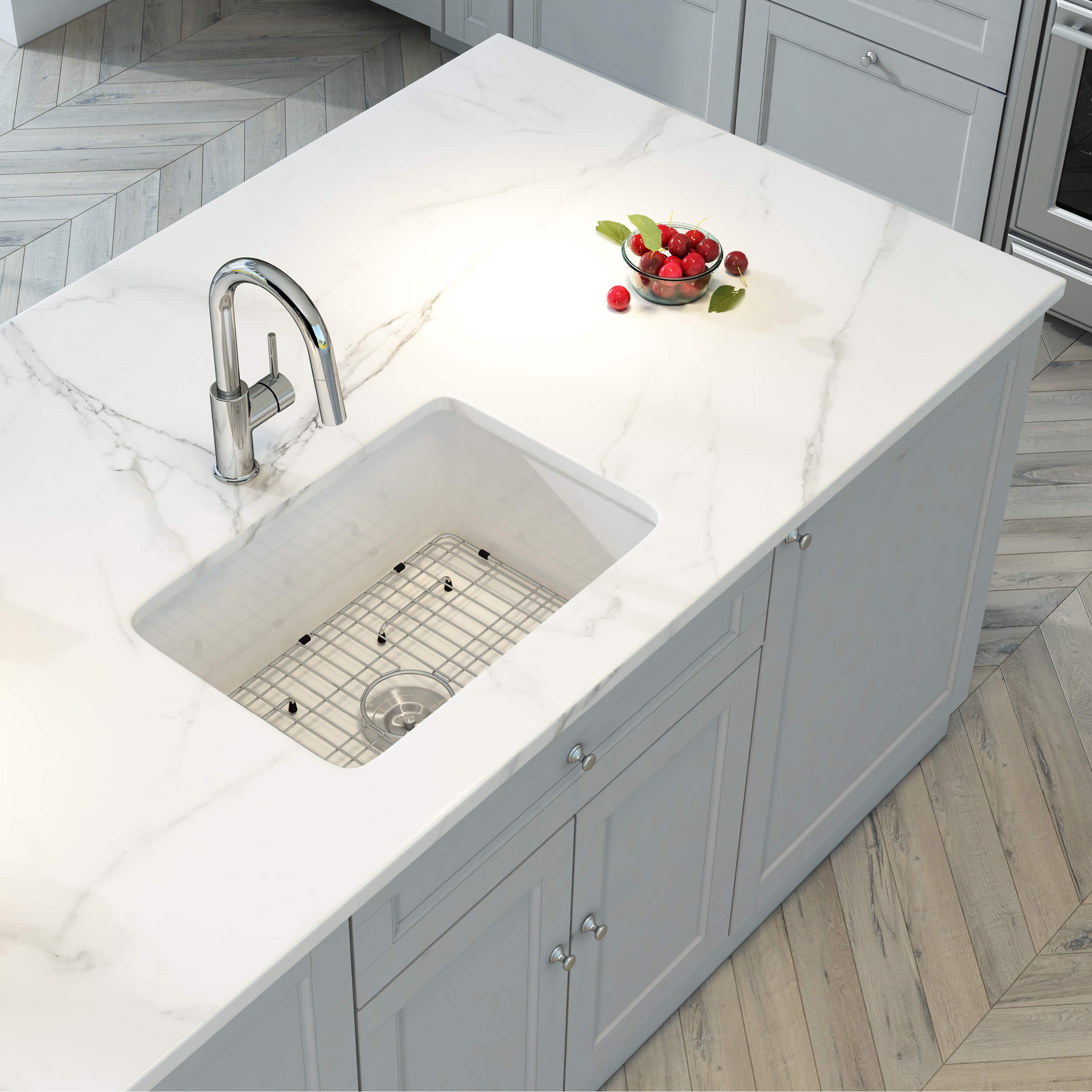 Kibi 27" x 19" x 10" Landis Series Undermounted Single Bowl Fireclay Kitchen Sink In Glossy White - K2-S27
