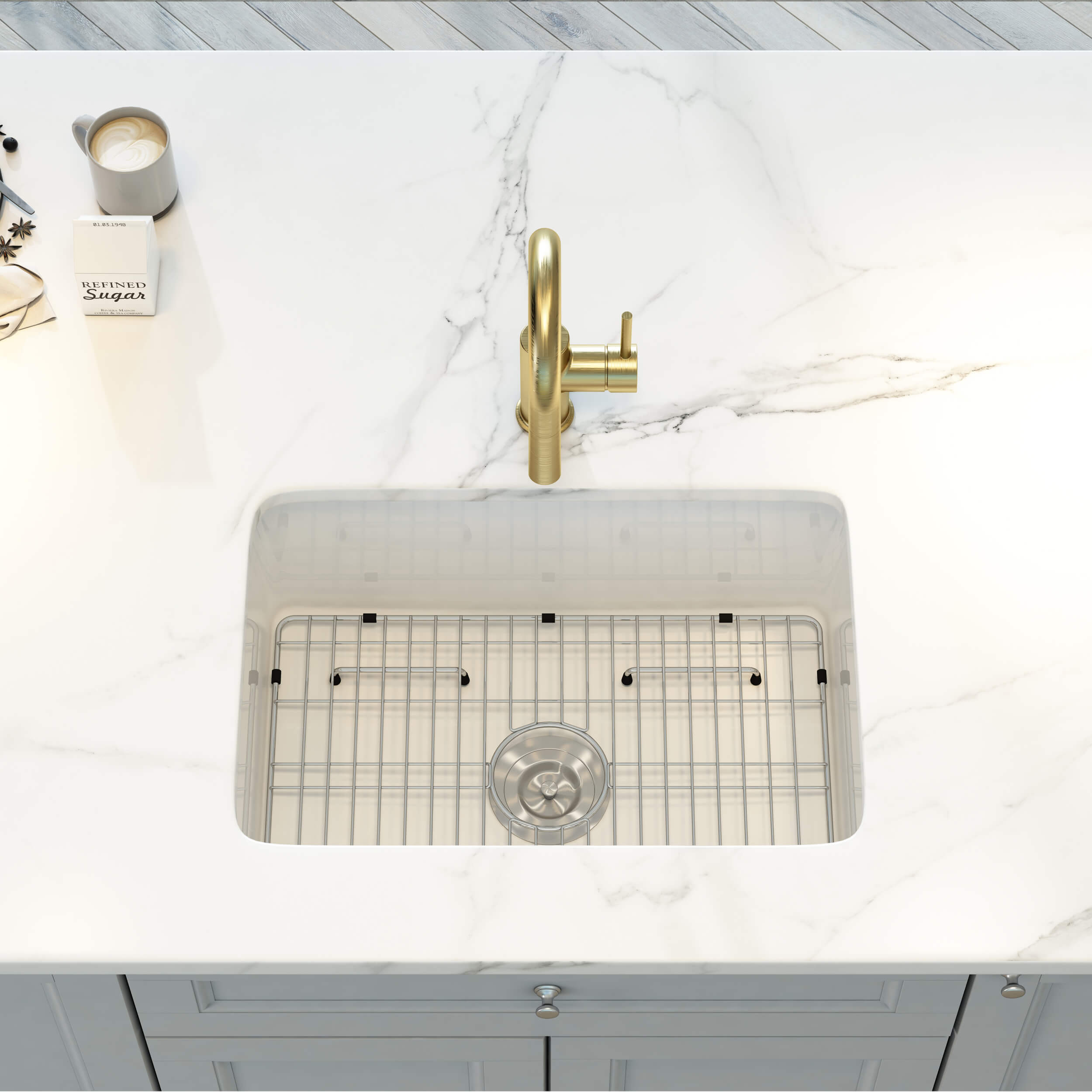 Kibi 27" x 19" x 10" Landis Series Undermounted Single Bowl Fireclay Kitchen Sink In Glossy White - K2-S27