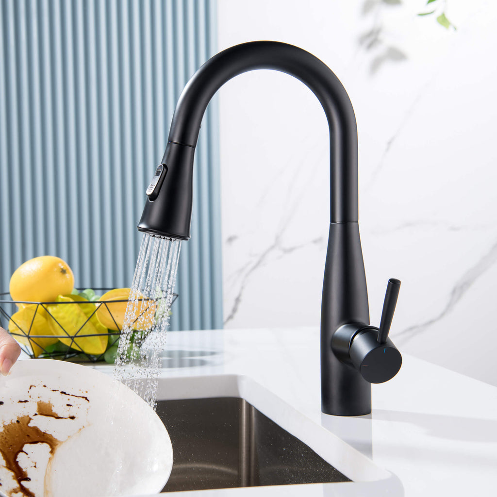 Kibi Bari Single Handle Pull Down Kitchen Bar Sink Faucet With Soap Dispenser in Matte Black Finish - C-KKF2015MB-KSD100MB