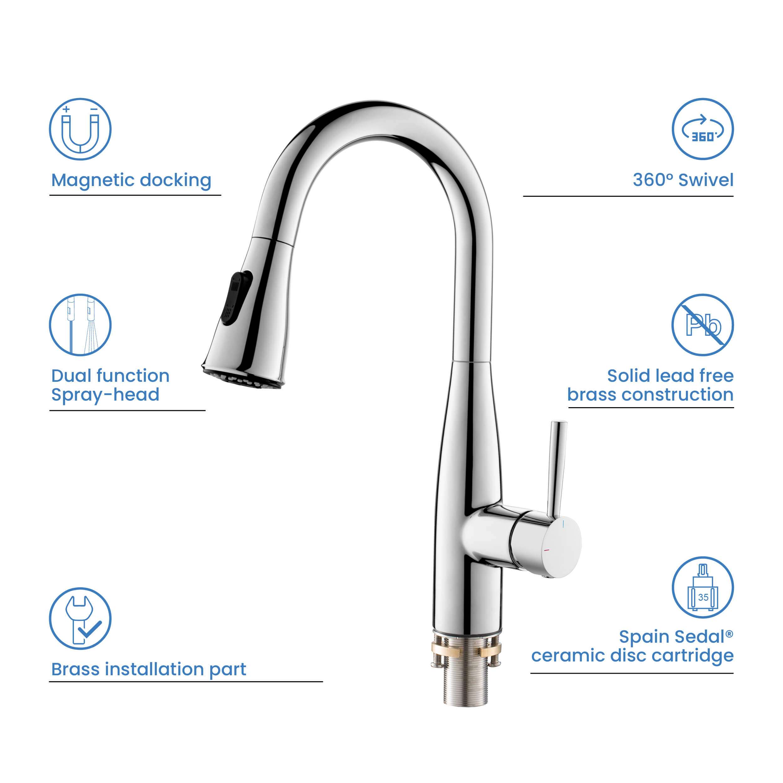Kibi Bari Single Handle Pull Down Kitchen and Bar Sink Faucet in Chrome Finish - KKF2015CH