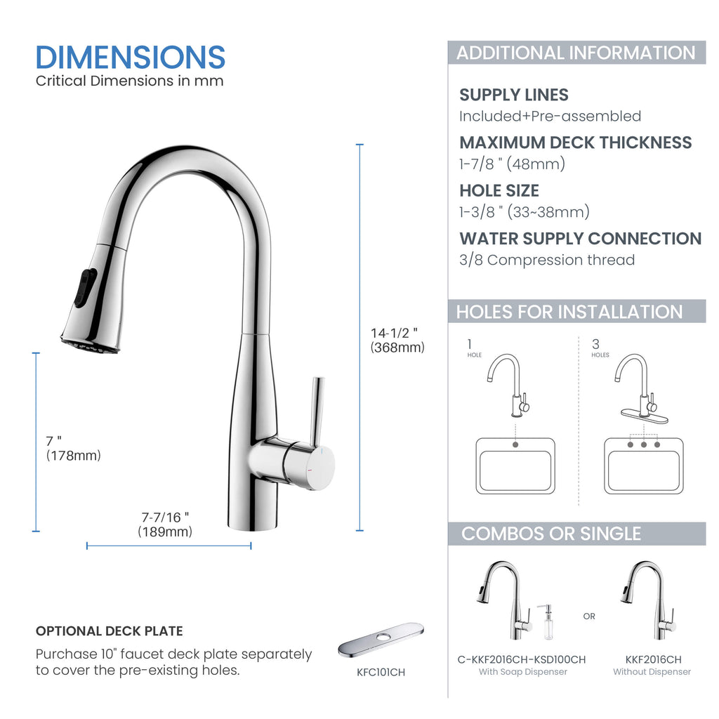 Kibi Bari Single Handle Pull Down Kitchen and Bar Sink Faucet in Chrome Finish - KKF2015CH