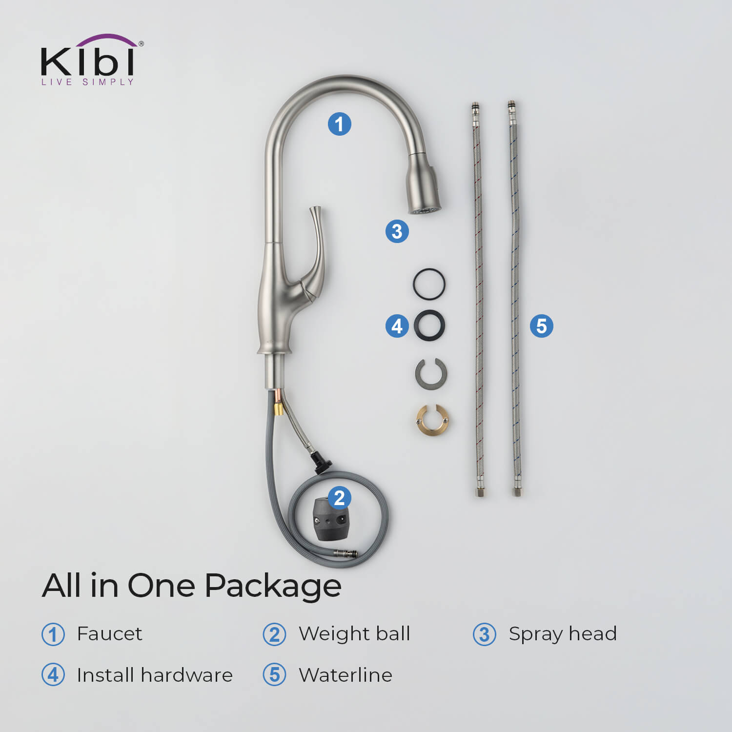 Kibi Cedar Single Handle High Arc Pull Down Kitchen Faucet in Brushed Nickel Finish - KKF2010BN