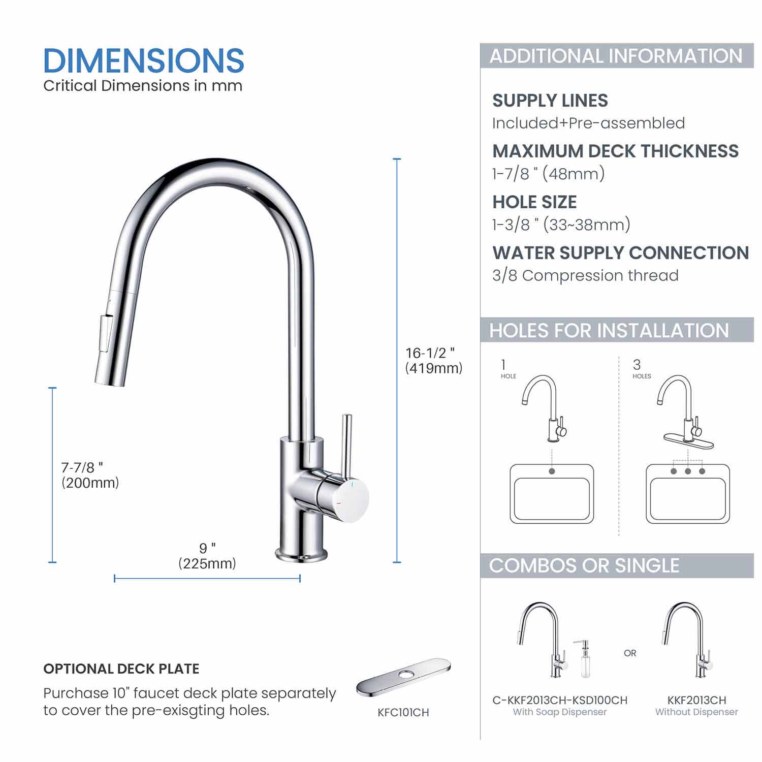 Kibi Circular Single Handle Pull Down Kitchen Faucet With Soap Dispenser in Chrome Finish - C-KKF2013CH-KSD100CH