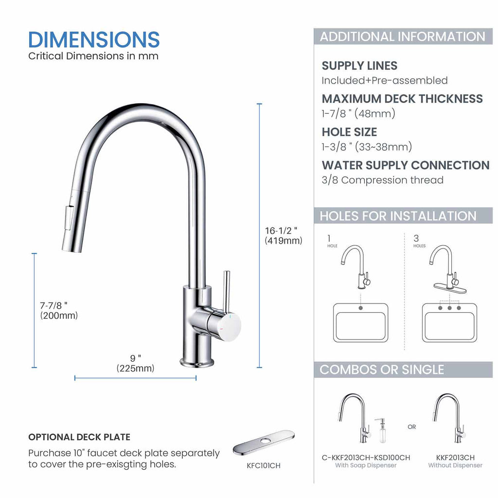 Kibi Circular Single Handle Pull Down Kitchen Faucet in Chrome Finish - KKF2013CH