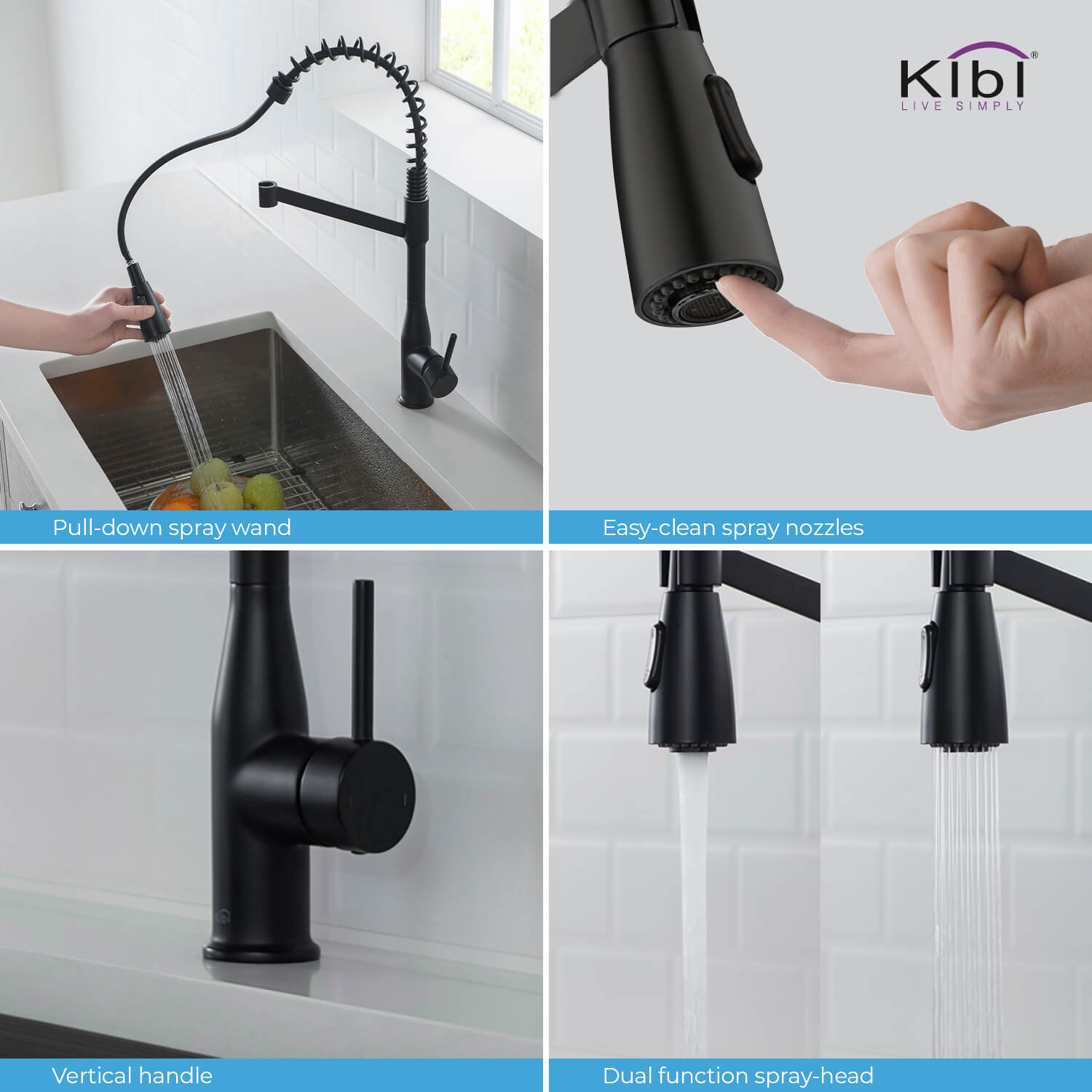 Kibi Largo Single Handle Pull Down Kitchen Faucet With Soap Dispenser in Matte Black Finish - C-KKF2006MB-KSD100MB