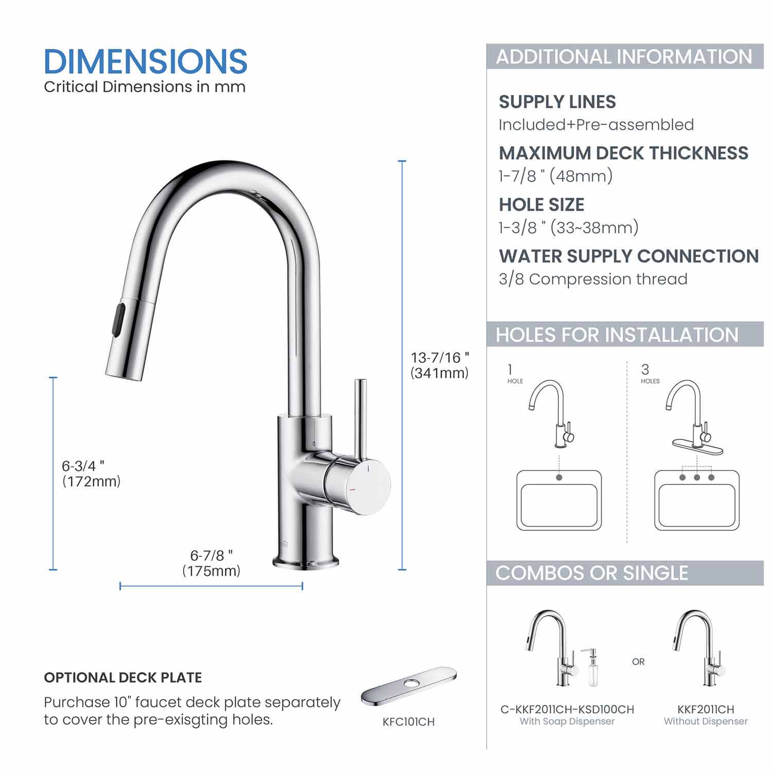 Kibi Luxe Single Handle High Arc Pull Down Kitchen Faucet in Chrome Finish - KKF2011CH