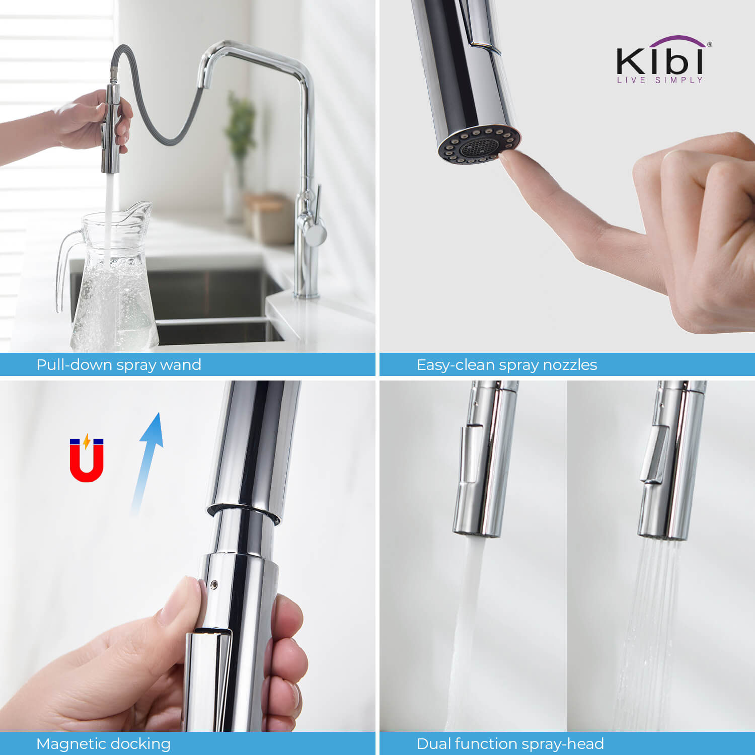 Kibi Macon Single Handle High Arc Pull Down Kitchen Faucet With Soap Dispenser in Chrome Finish - C-KKF2007CH-KSD100CH