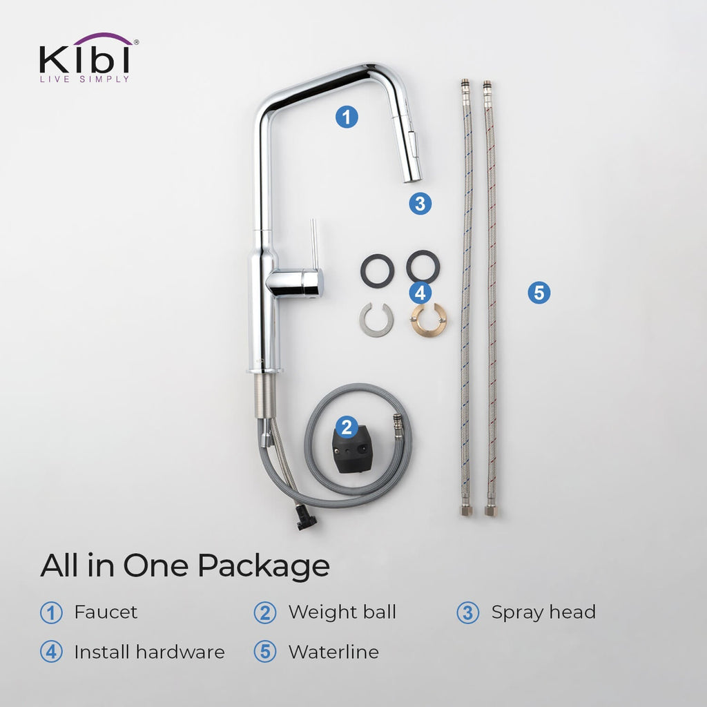 Kibi Macon Single Handle High Arc Pull Down Kitchen Faucet in Chrome Finish - KKF2007CH
