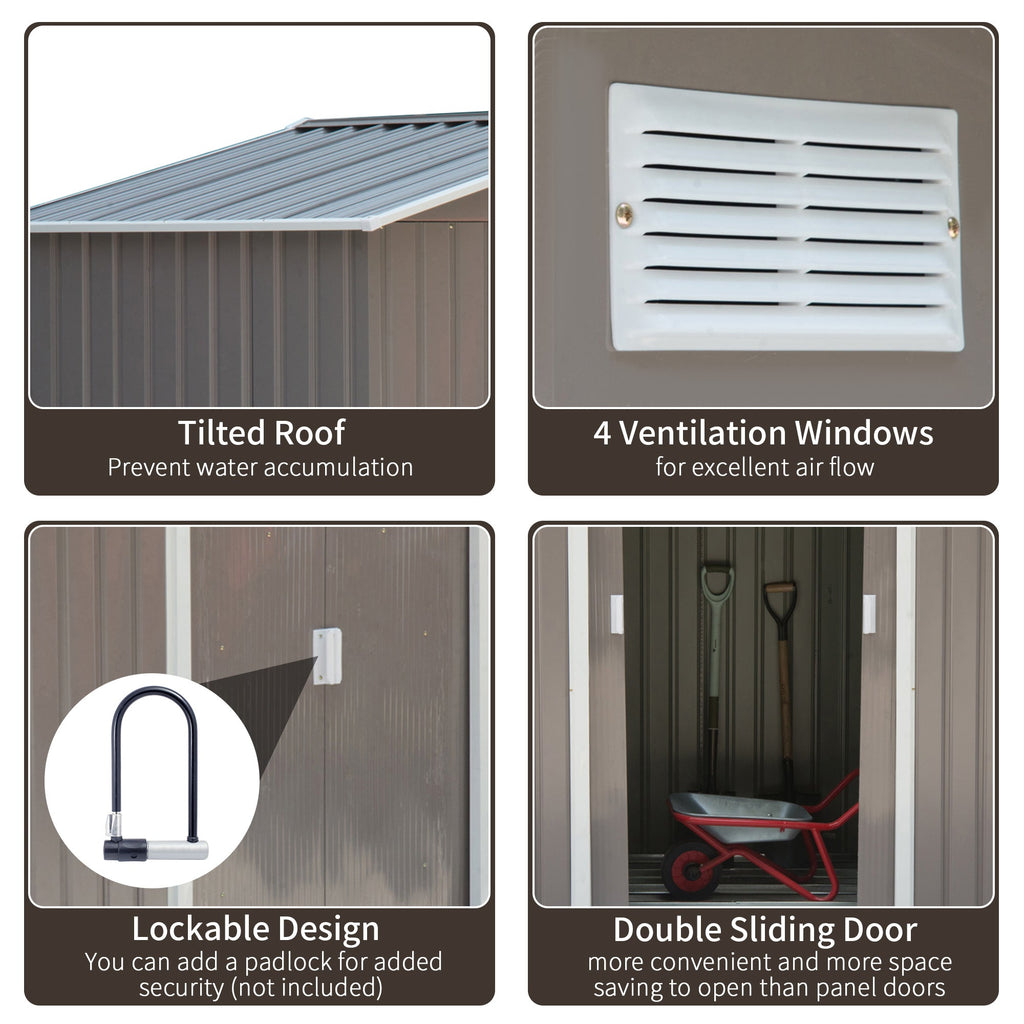 Outsunny EverBase 7' x 4' Outdoor Storage Shed with Foundation Kit, Double Lockable Door & Air Vents, Gray - ockable Door & Air Vents, Gray