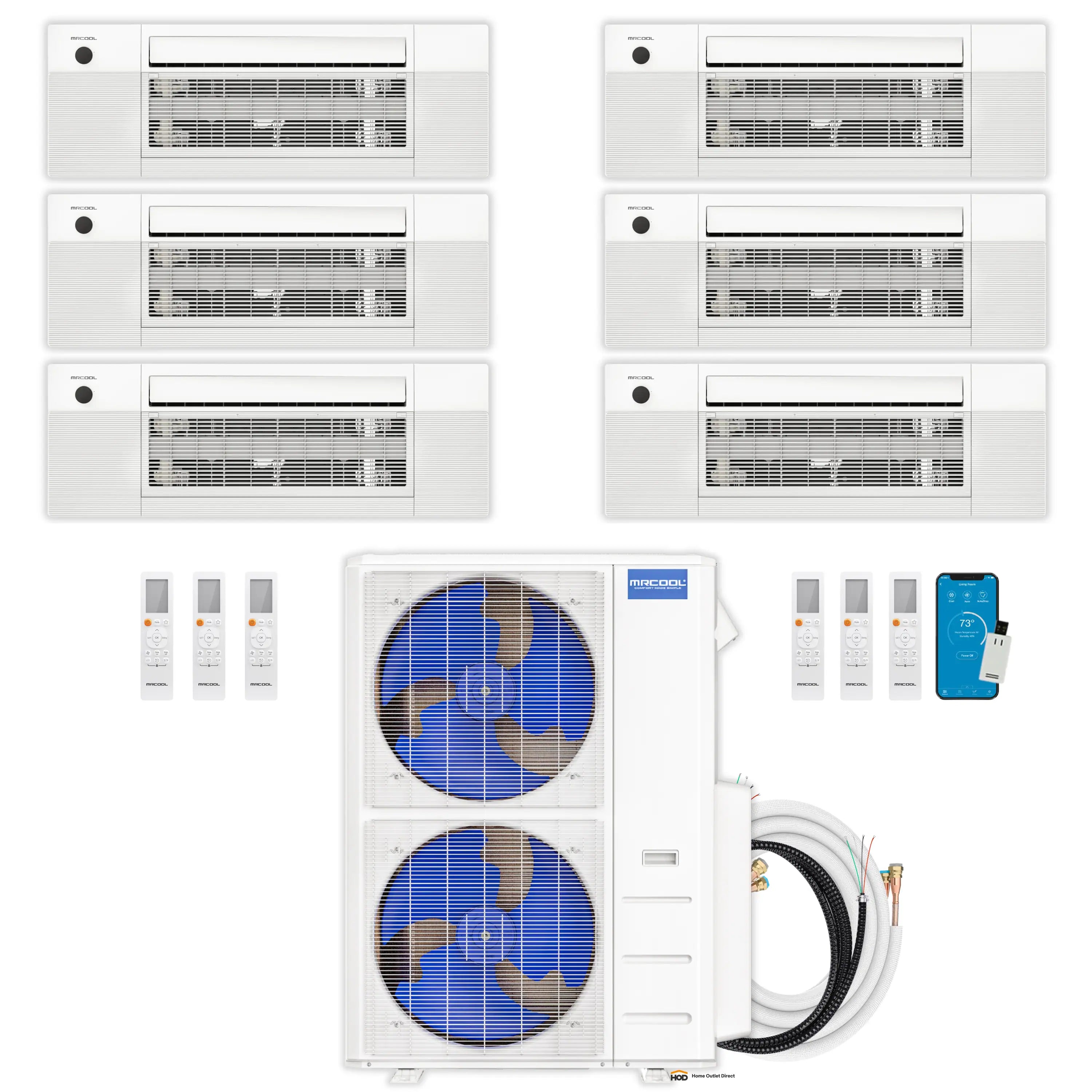 MRCOOL DIY 5th Gen Mini Split - 6-Zone 55,000 BTU Ductless Air Conditioner and Heat Pump Condenser with 18K + 12K + 12K + 9K + 6K + 6K Ceiling Cassette Air Handlers - DIY5-6ZC-55HP-18K12K12K9K6K6K