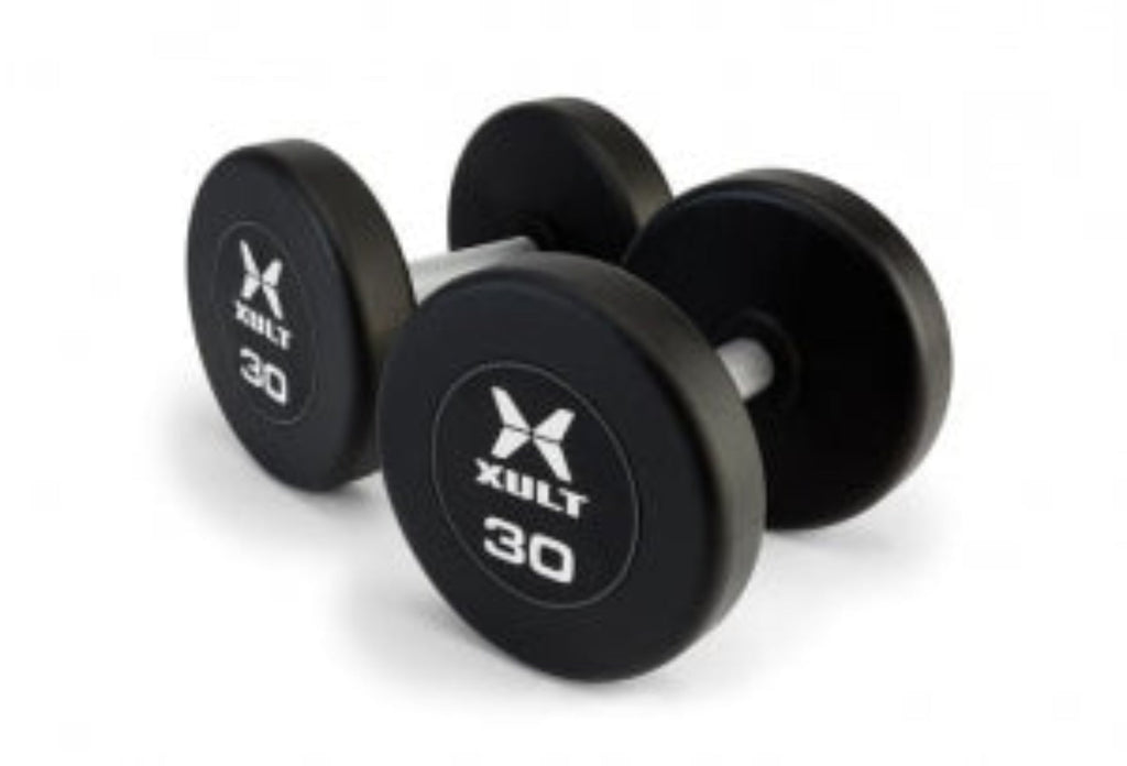 Johnson Health Tech XULT Rubber Hex Dumbbell Pairs and Sets - XULT Rubber Hex Dumbbell Pair in Black, 65 lb. - XT-065RBR-HEX