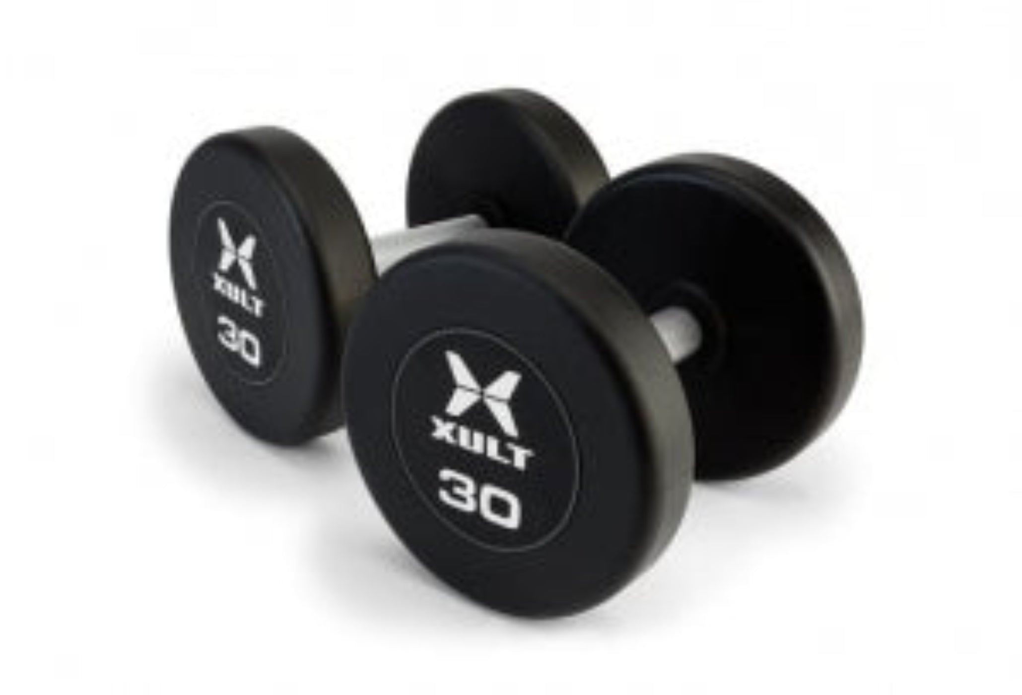 Johnson Health Tech XULT Urethane Round Dumbbells - XULT Urethane Round Dumbbell Pair, Black, 80 lb. - XT-080URE-RND