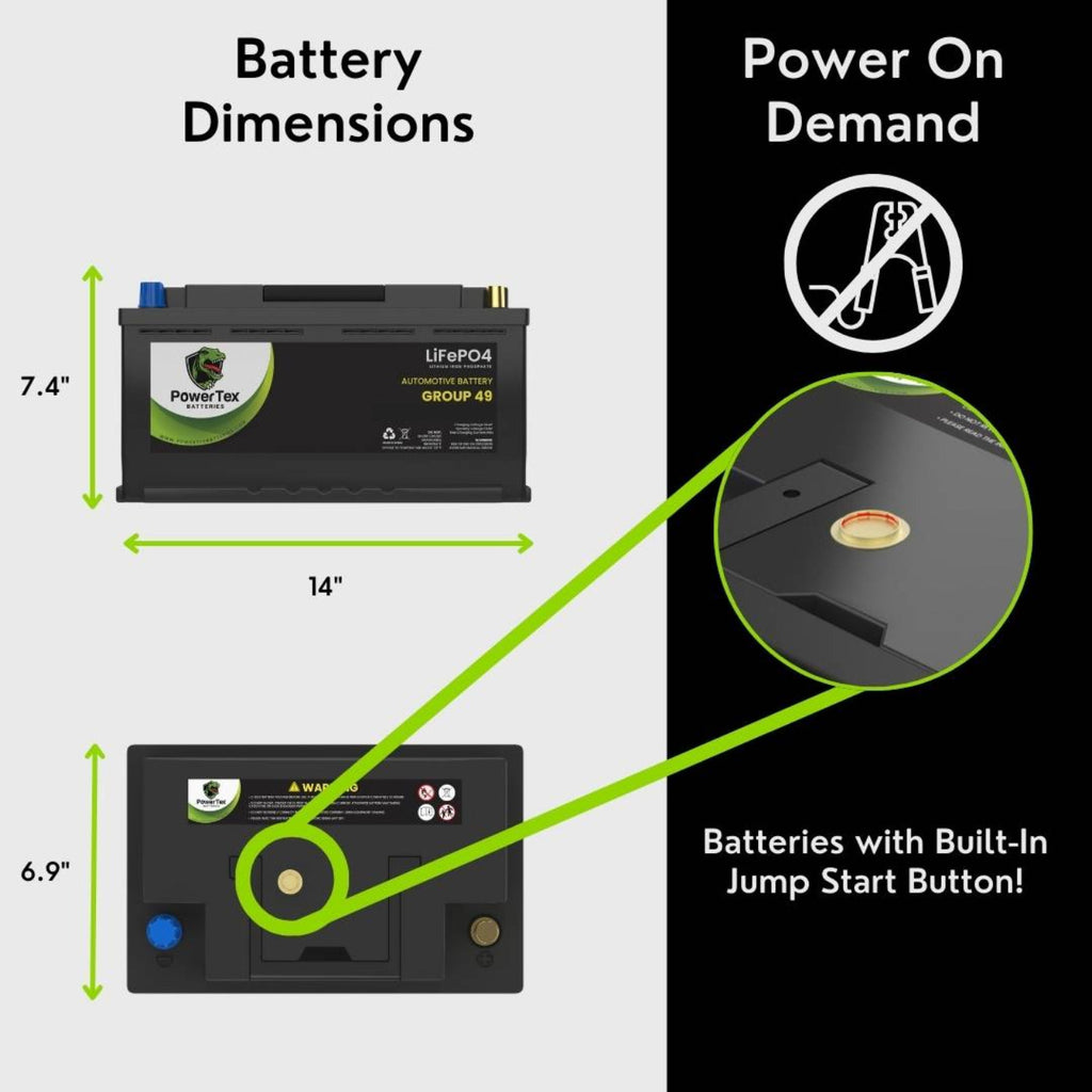 PowerTex 2009 Audi A4 Quattro Car Battery BCI Group 49 / H8 Replacement Lithium LiFePO4 Automotive Battery - PTLG49-281