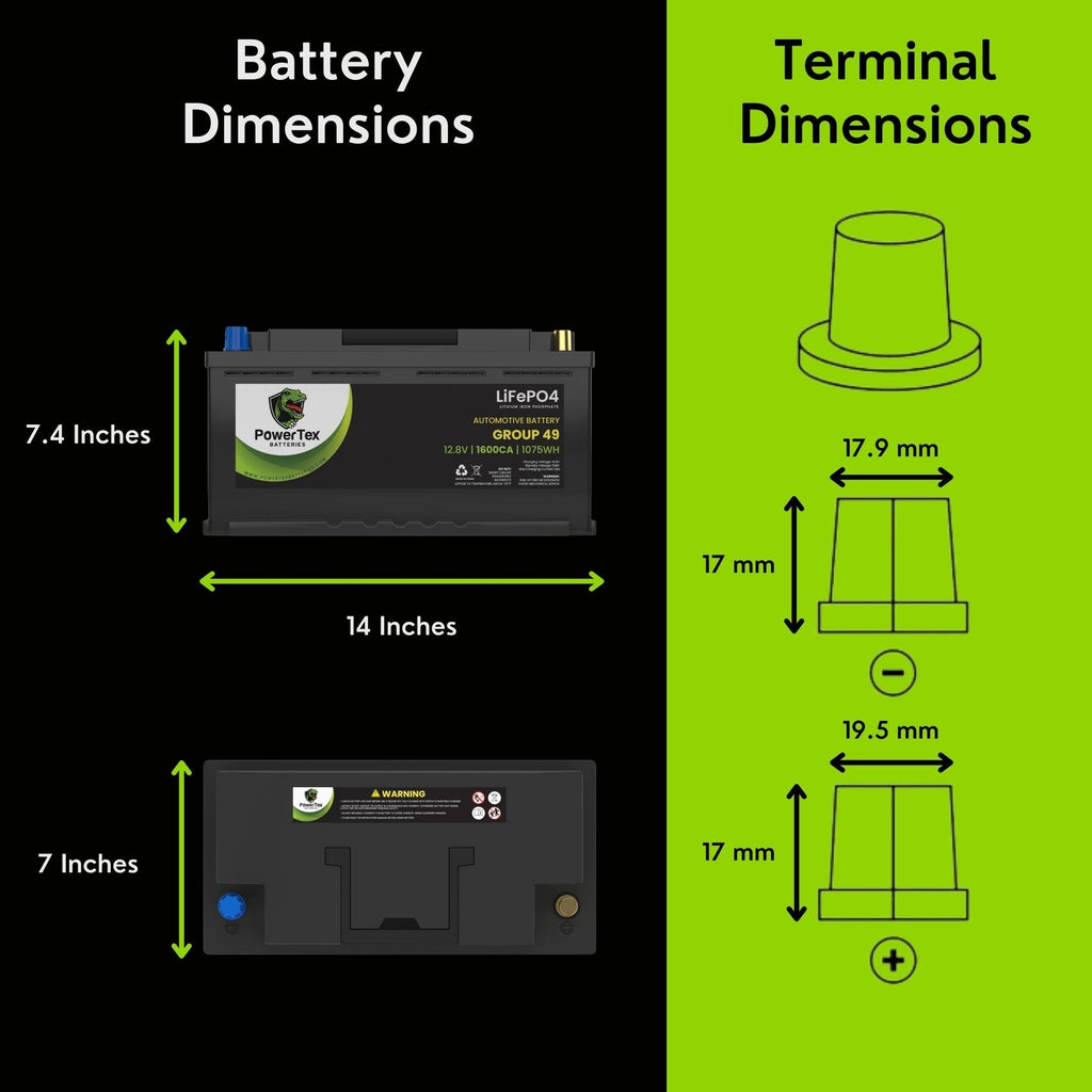 PowerTex 2014 Aston Martin Vanquish Car Batteries BCI Group 49 / H8 Lithium LiFePO4 Automotive Battery - - PTLG49-9
