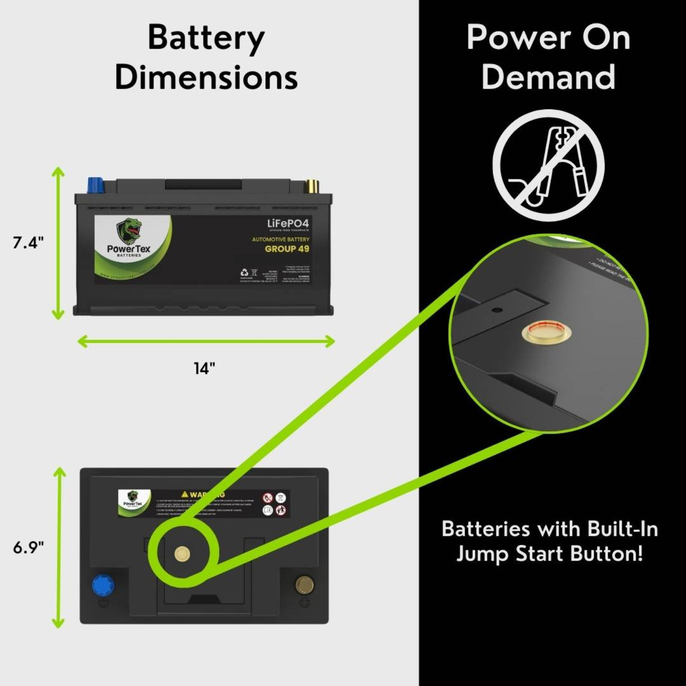 PowerTex 2014 BMW 760Li Car Battery BCI Group 49 / H8 Replacement Lithium LiFePO4 Automotive Battery - PTLG49-628