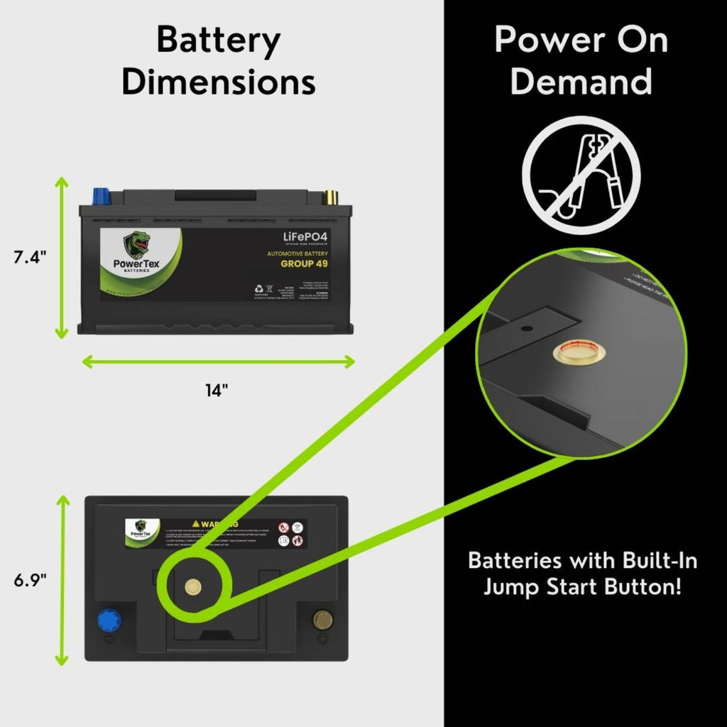 PowerTex 2008 BMW X5 Car Battery BCI Group 49 / H8 Replacement Lithium LiFePO4 Automotive Battery - PTLG49-833