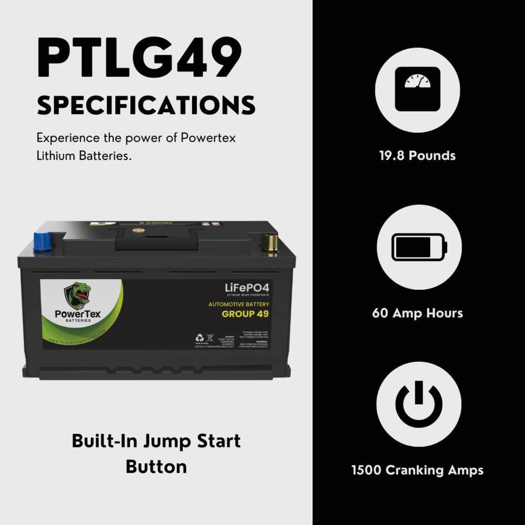 PowerTex 2009 Audi S4 Car Battery BCI Group 49 / H8 Replacement Lithium LiFePO4 Automotive Battery - PTLG49-288