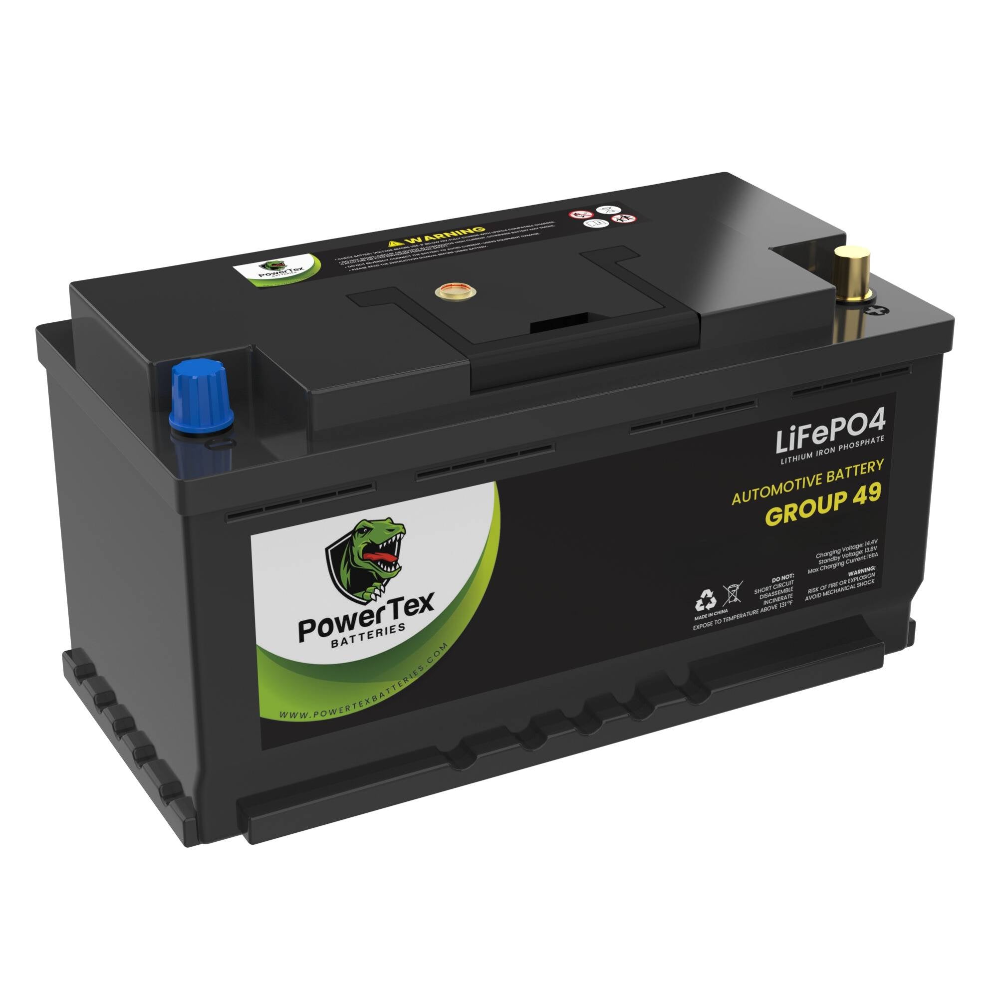 PowerTex 2021 Chevrolet Silverado 1500 Car Battery BCI Group 49 / H8 Replacement Lithium LiFePO4 Automotive Battery - PTLG49-894