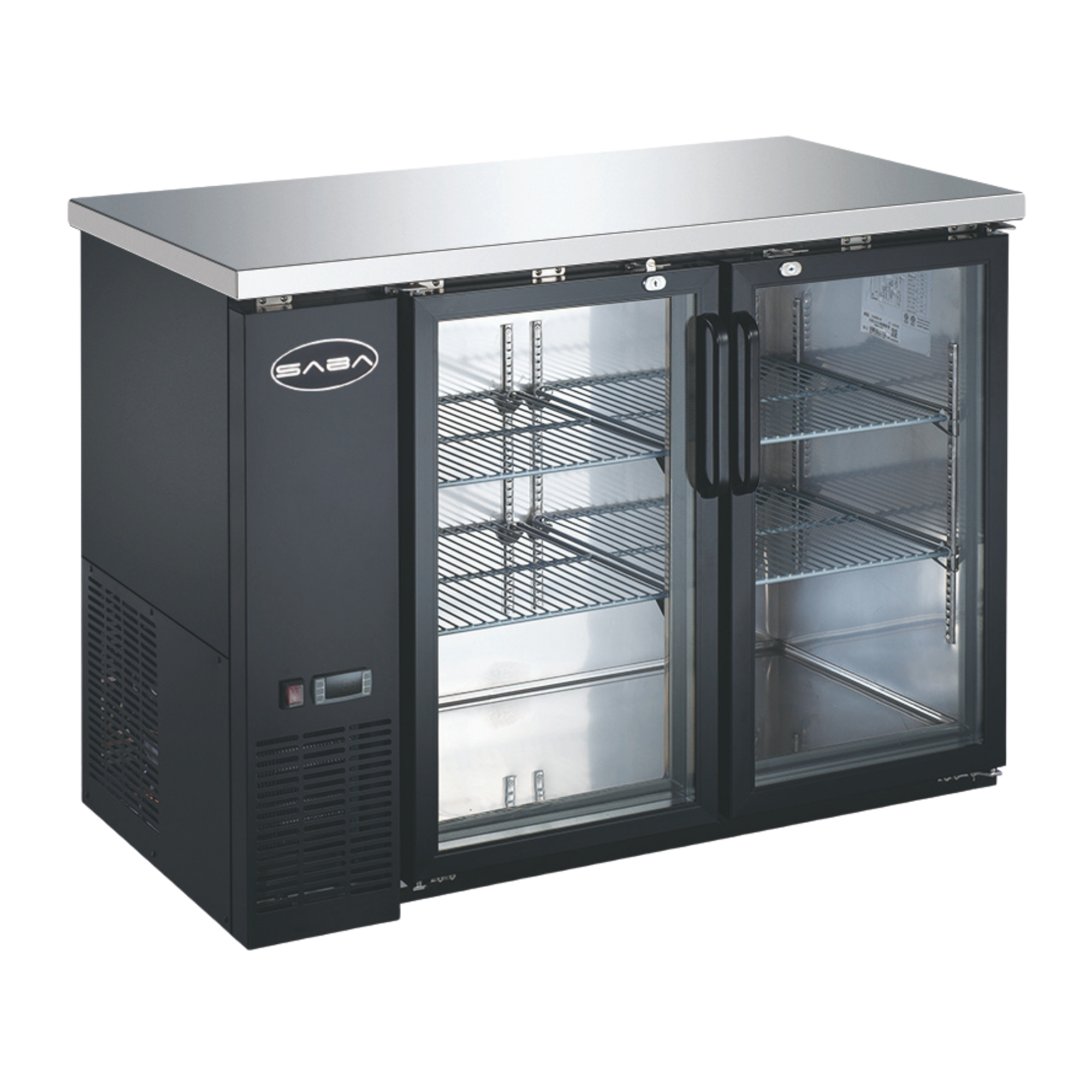 SABA  24' Depth 48" Two Glass Door Commercial Back Bar Cooler (Black) - SBB-24-48G